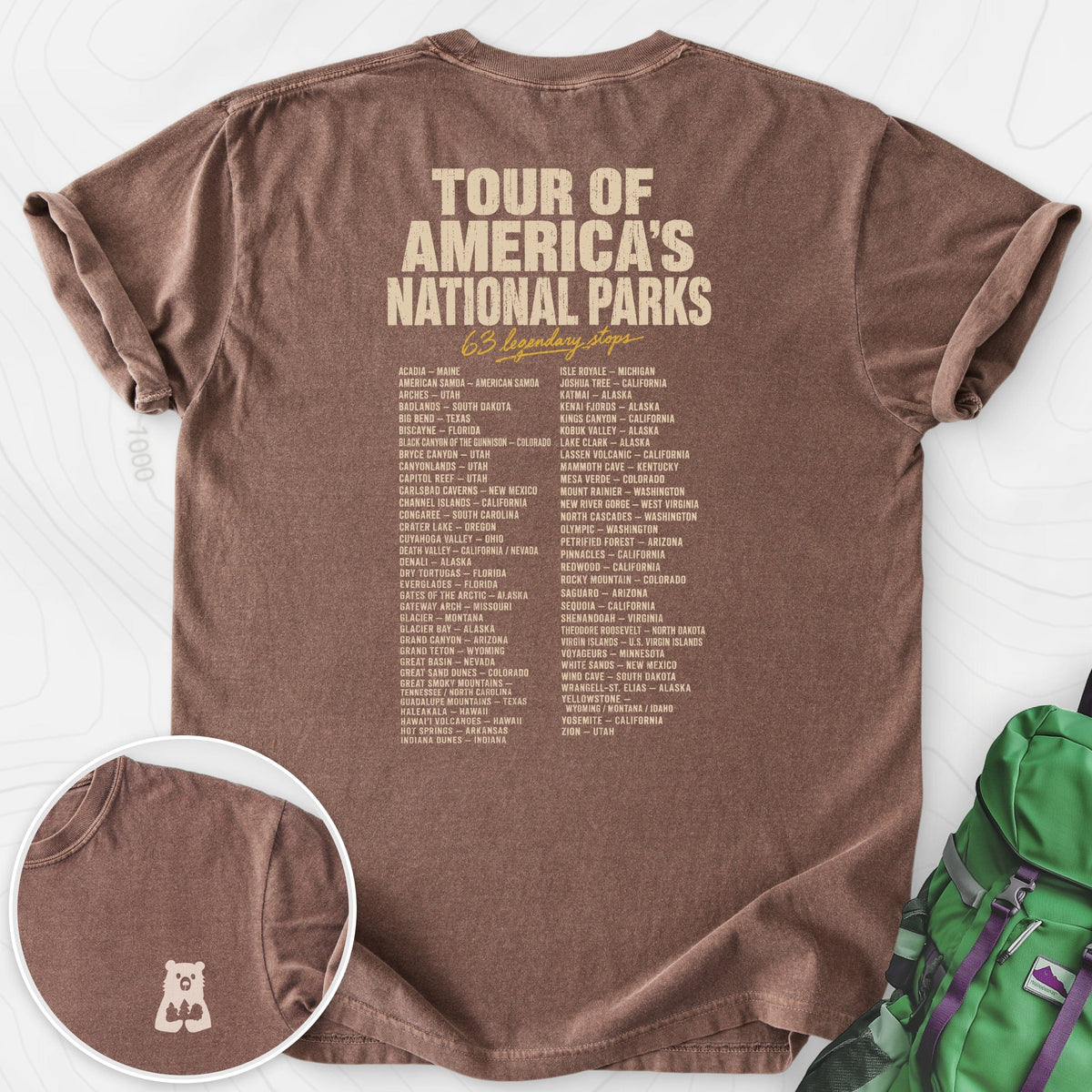 National Parks Grand Tour Espresso back print heavyweight T-shirt