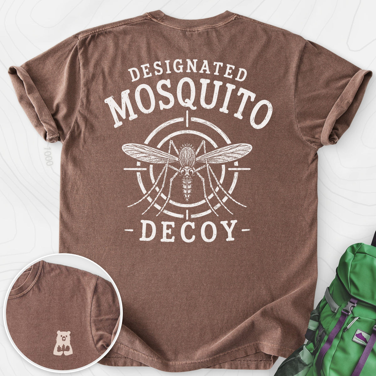 Designated Mosquito Decoy Espresso back print heavyweight T-shirt