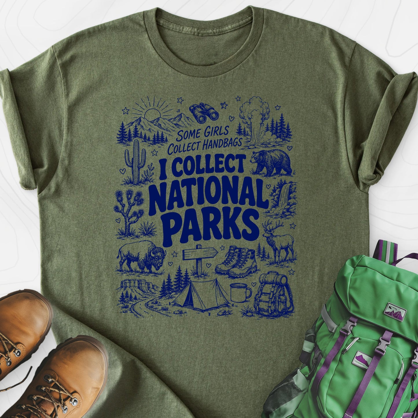 National Park Collector Military Green front print lightweight T-shirt