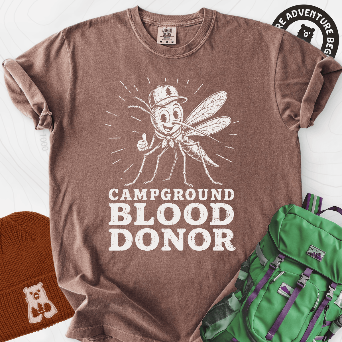 Campground Blood Donor Espresso front print heavyweight T-shirt