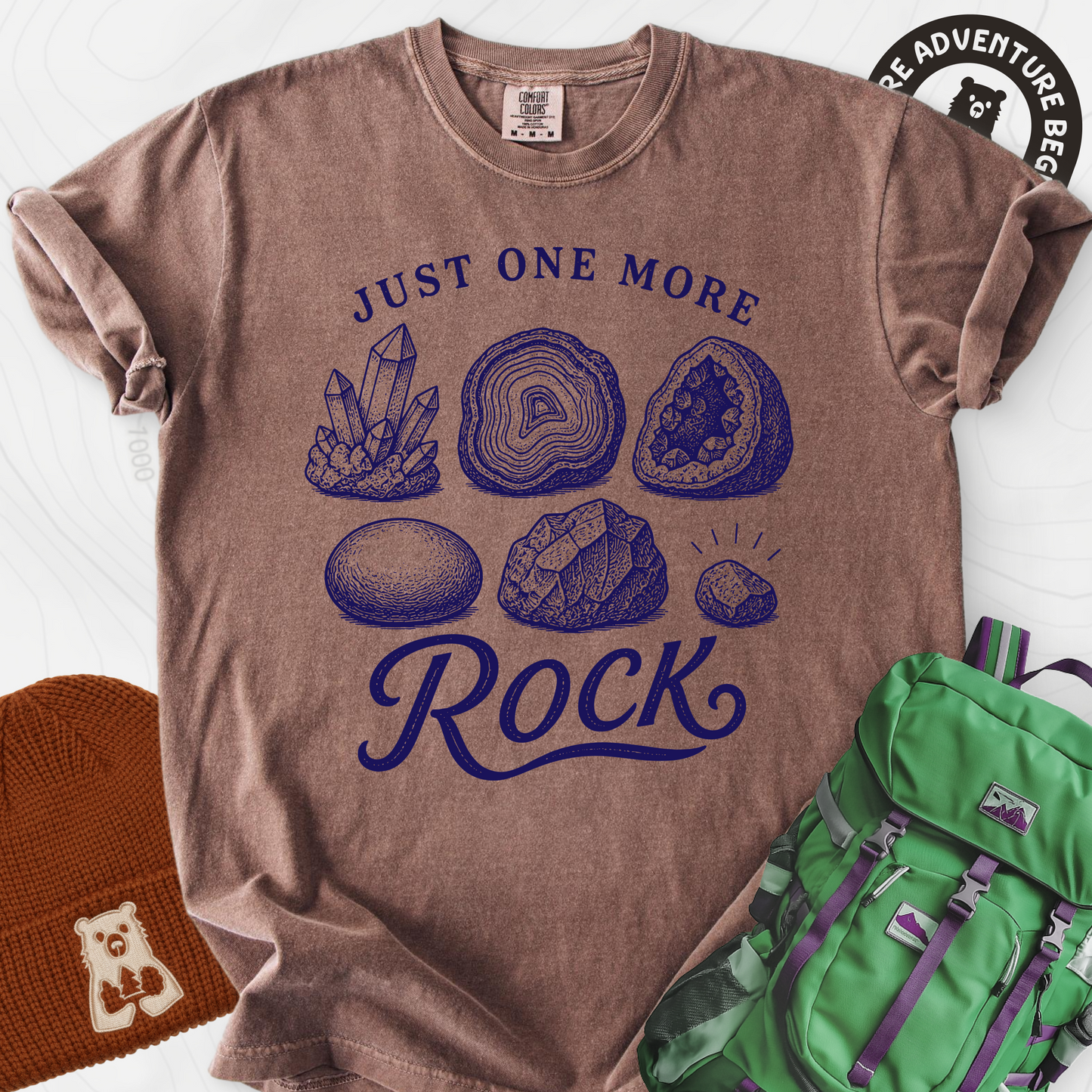 Just One More Rock Espresso front print heavyweight T-shirt