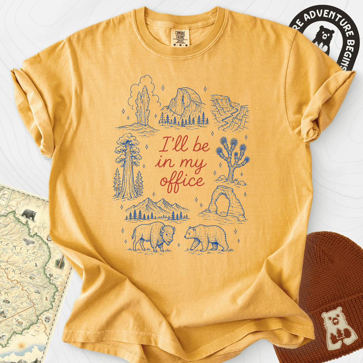In My Park Office Mustard front print heavyweight T-shirt
