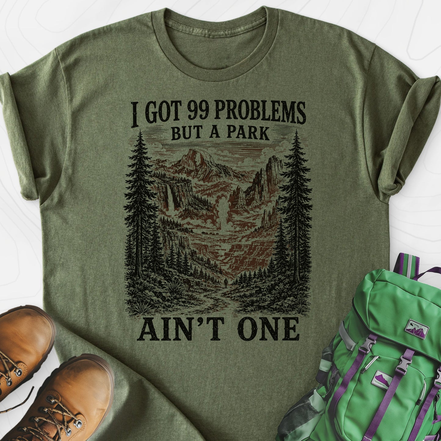 99 Problems Military Green front print lightweight T-shirt