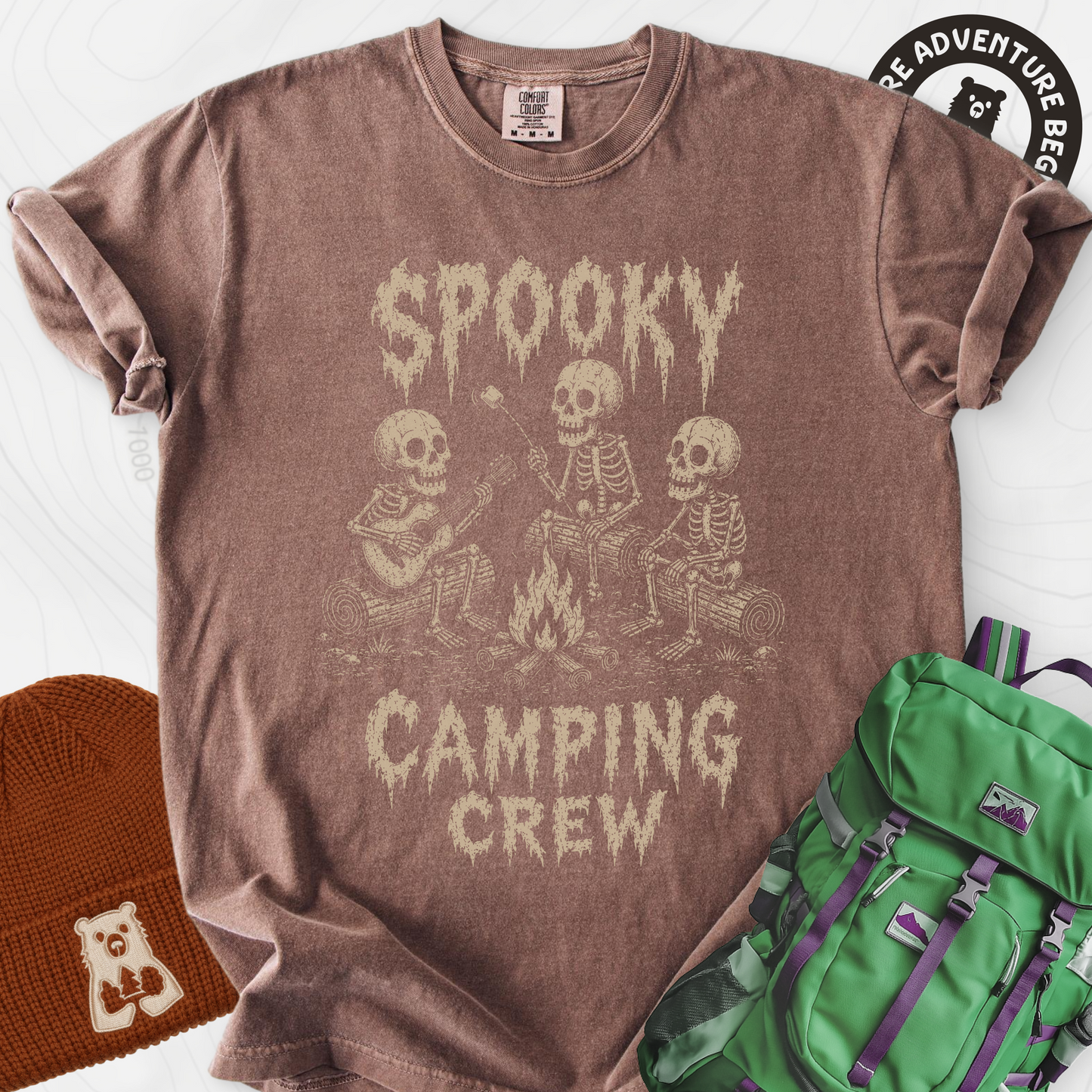 Spooky Camping Crew Espresso front print heavyweight T-shirt