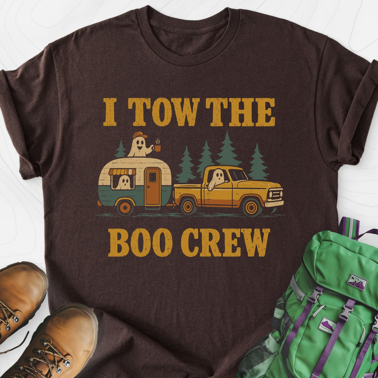 I Tow The Boo Crew Dark Chocolate front print lightweight T-shirt
