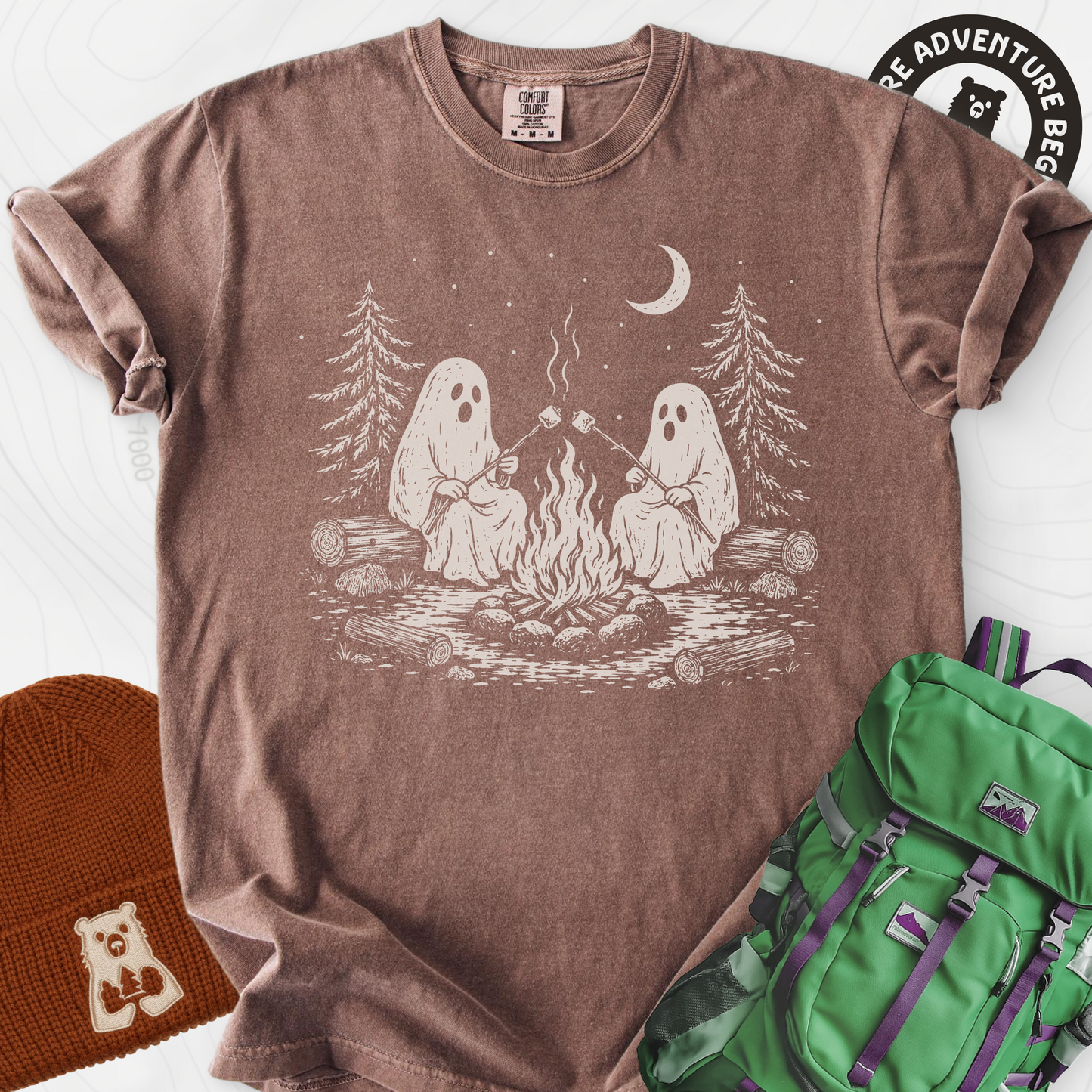 Ghostly Campfire Espresso front print heavyweight T-shirt
