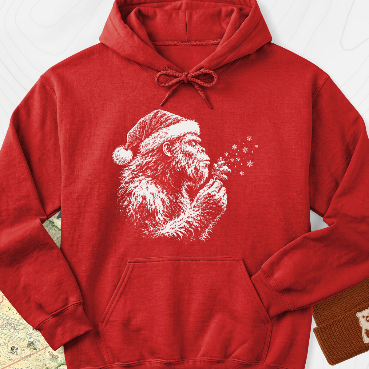 Bigfoot Snow Wishes Hoodie - Red