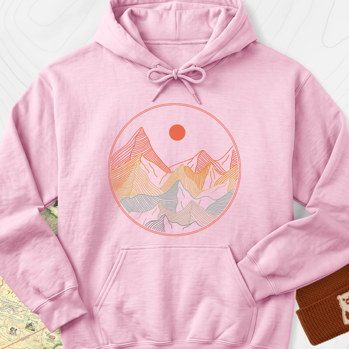 Colorful Mountains T-Shirt Hoodie - Light Pink
