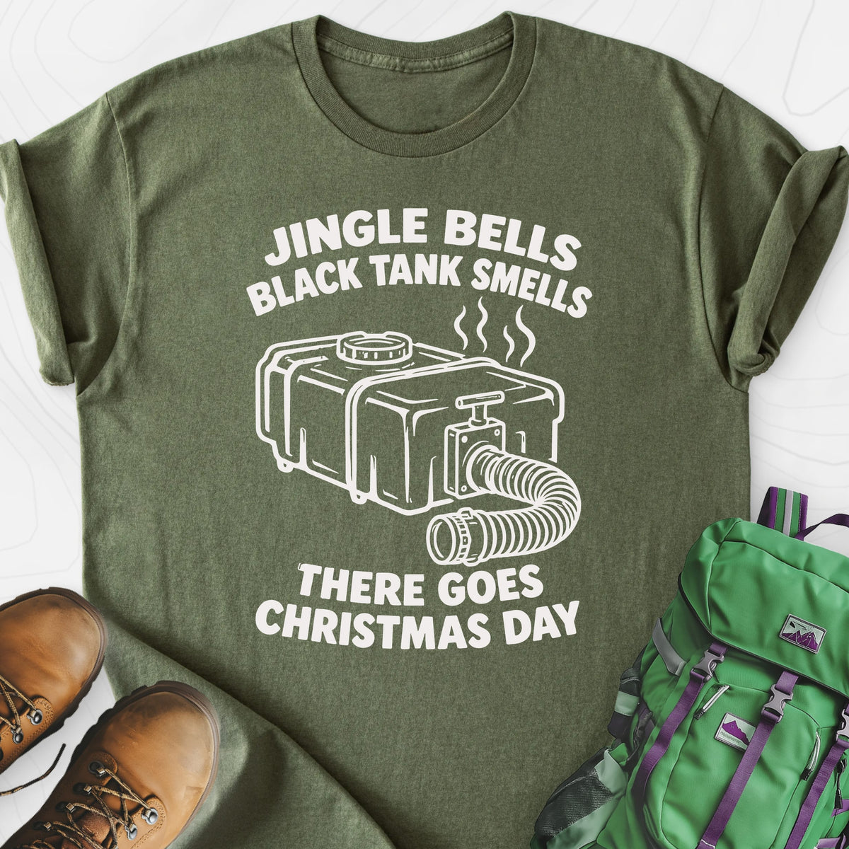 Black Tank Christmas Military Green front print lightweight T-shirt