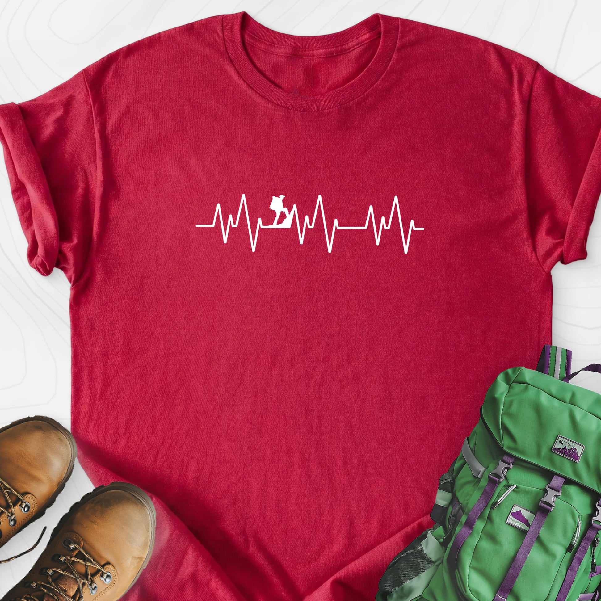 Hiking is Life T-Shirt Heather Red front print lightweight T-shirt