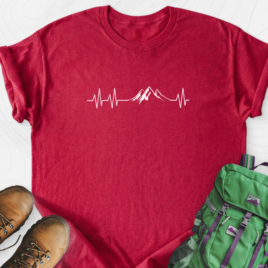 Mountains Heartbeat T-Shirt Heather Red front print lightweight T-shirt