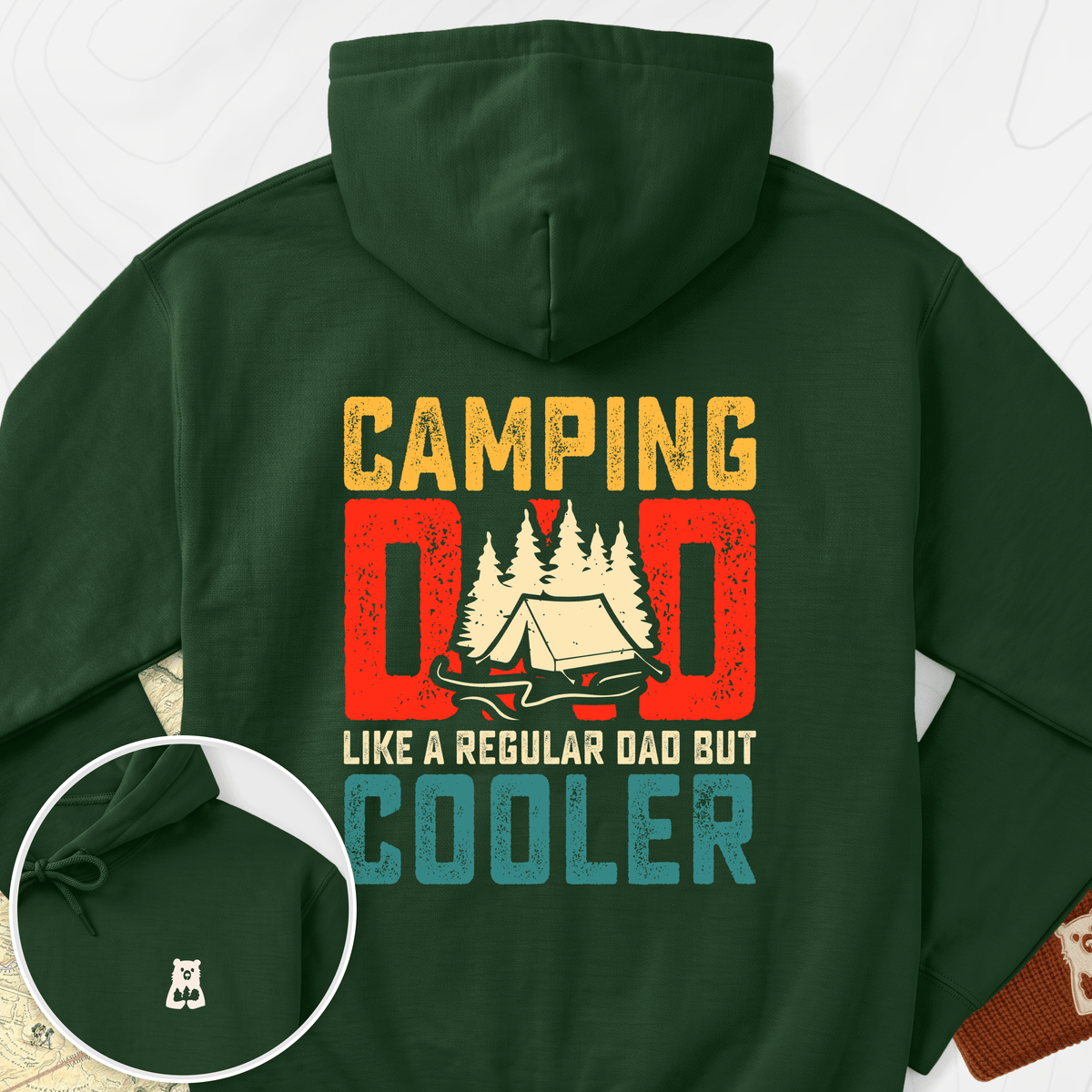 Camping Dad Back Print Hoodie - Forest Green