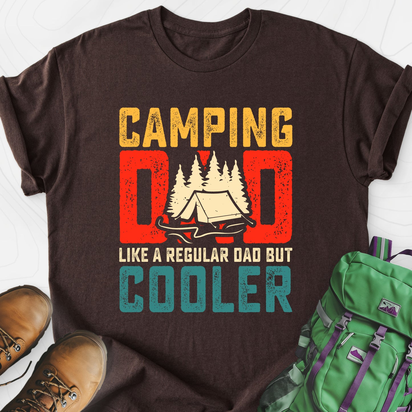 Camping Dad Dark Chocolate front print lightweight T-shirt