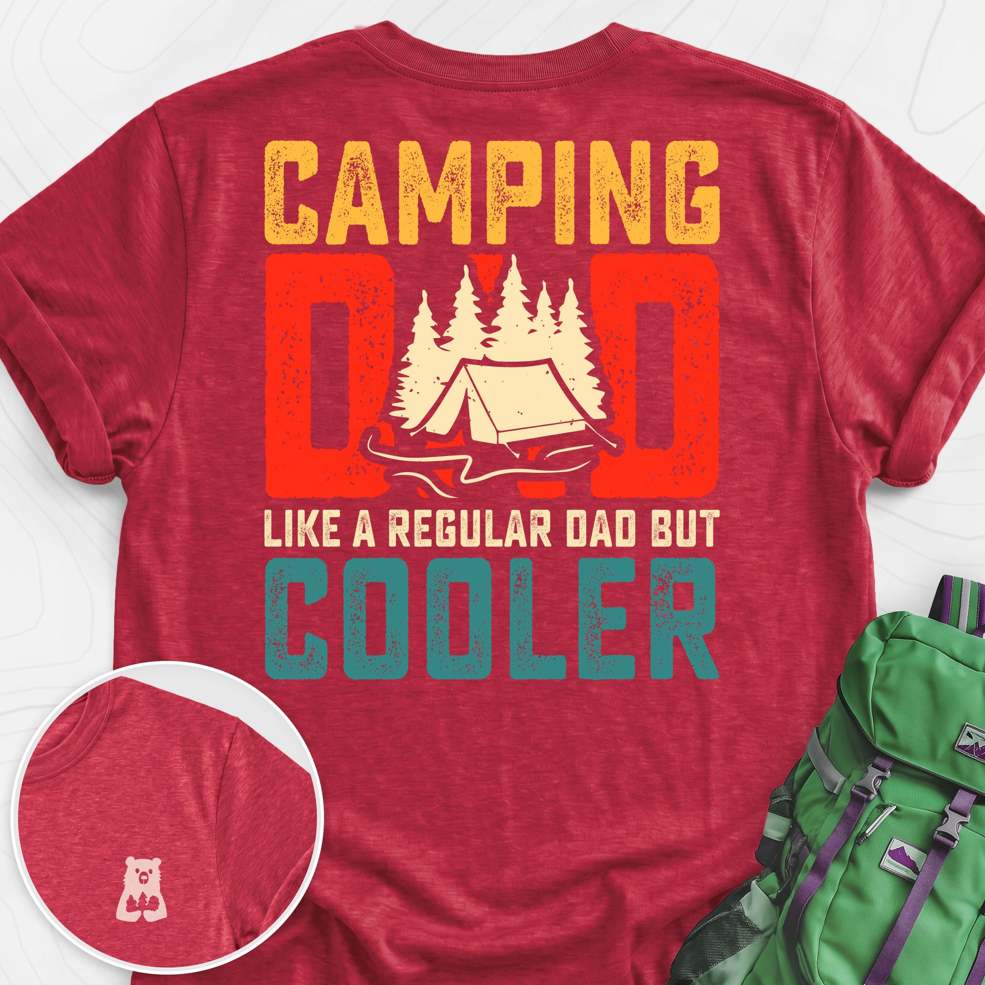Camping Dad Heather Red back print lightweight T-shirt
