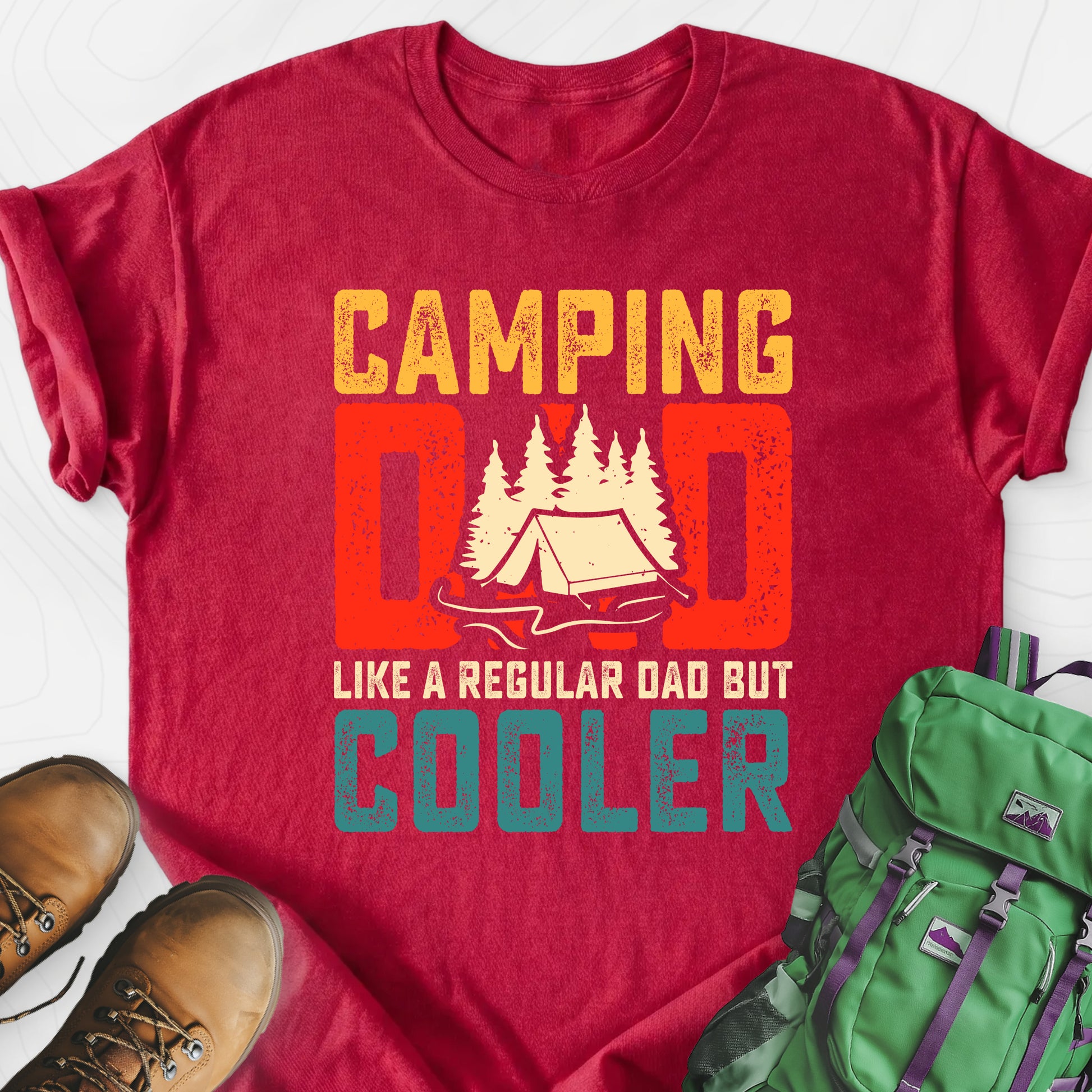 Camping Dad Heather Red front print lightweight T-shirt