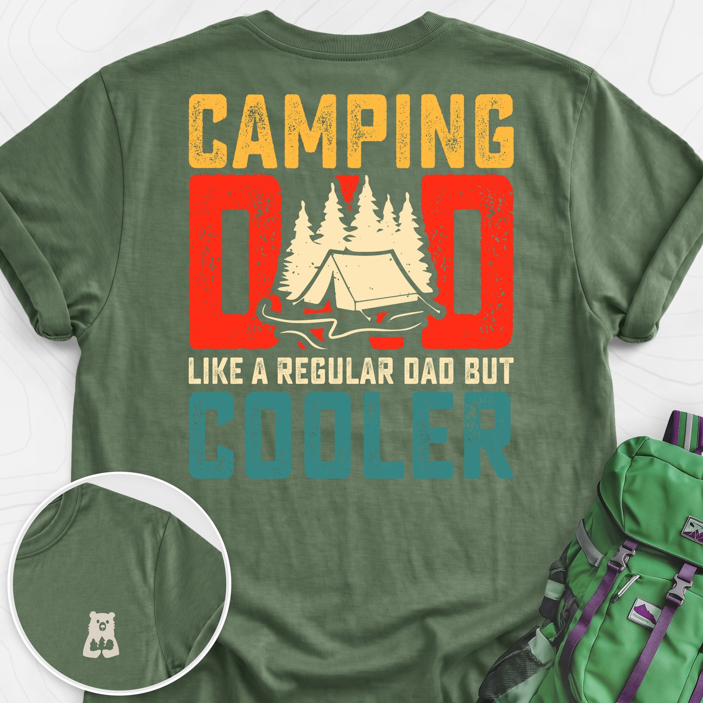 Camping Dad Military Green back print lightweight T-shirt