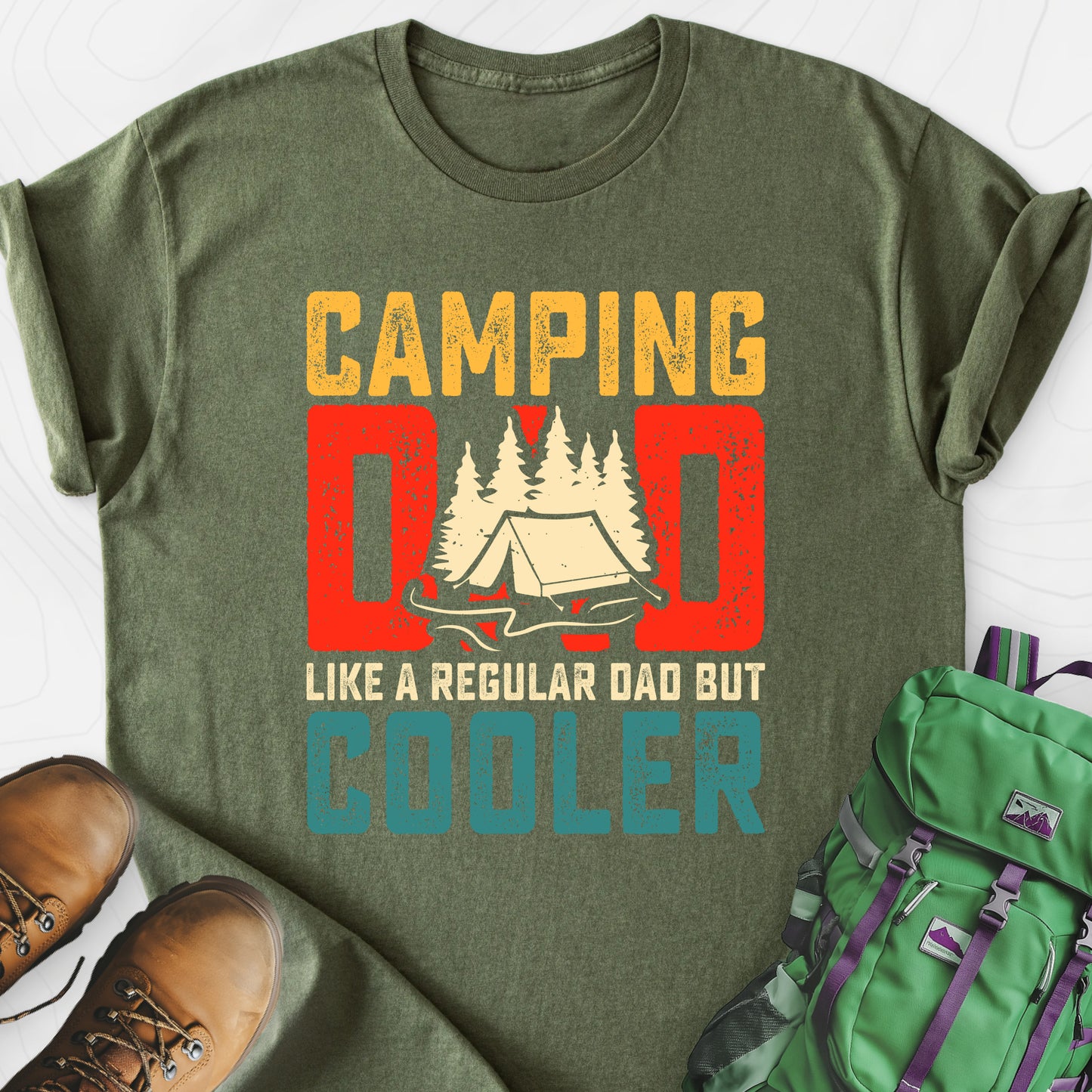 Camping Dad Military Green front print lightweight T-shirt