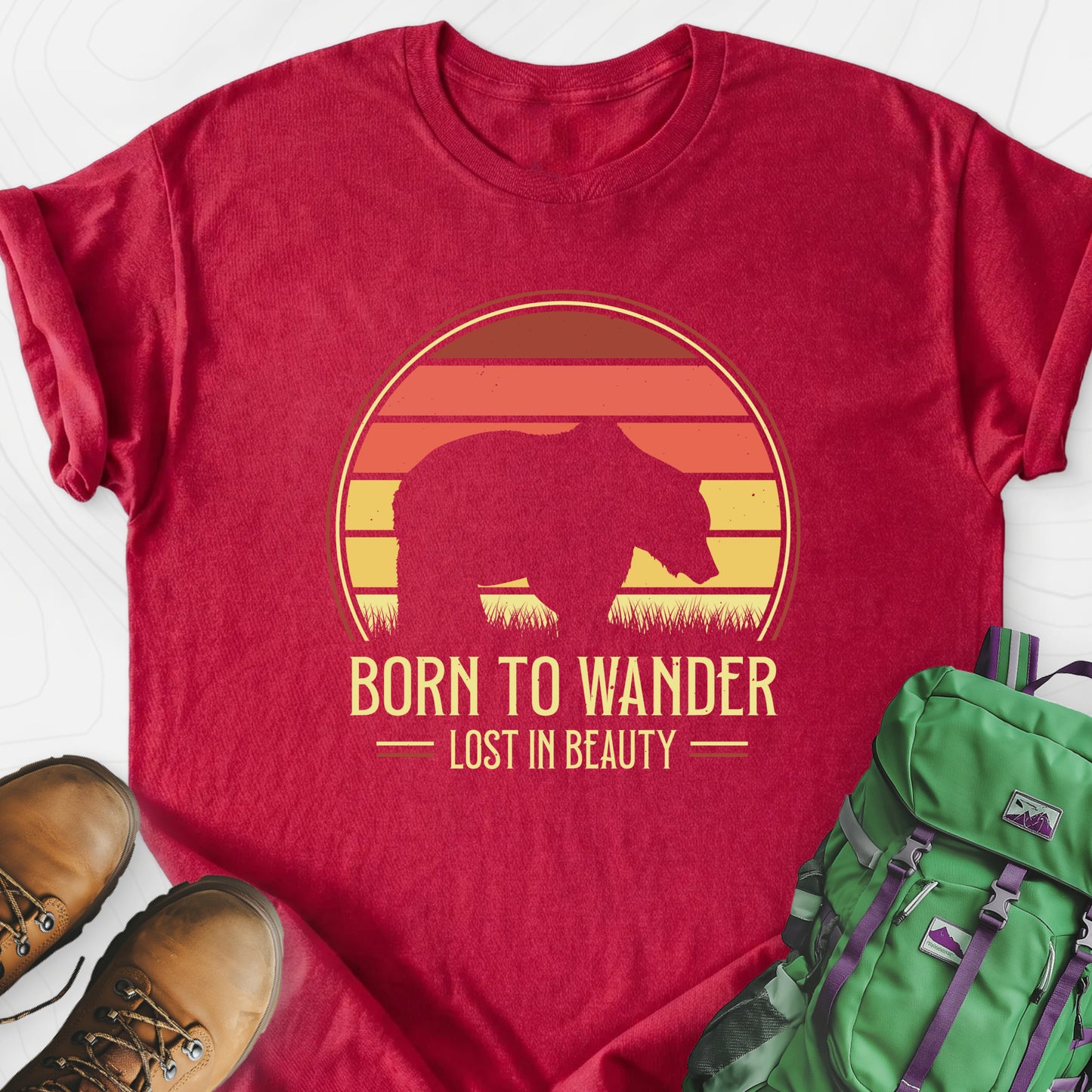 Born to Wander Heather Red front print lightweight T-shirt