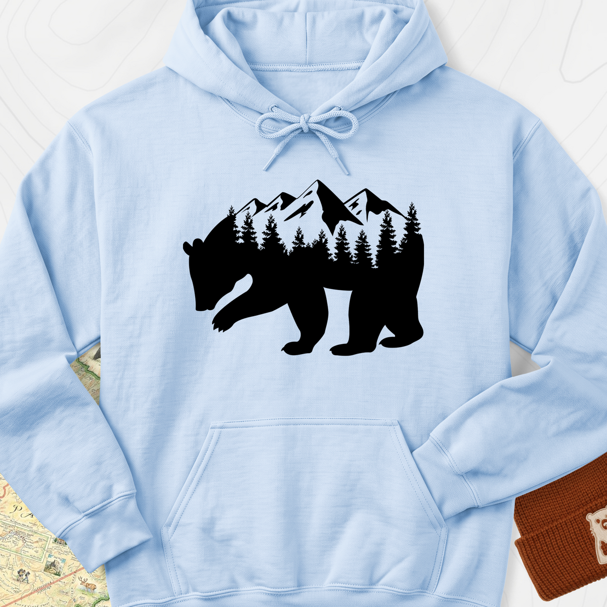 Mountain Bear Hoodie - Light Blue