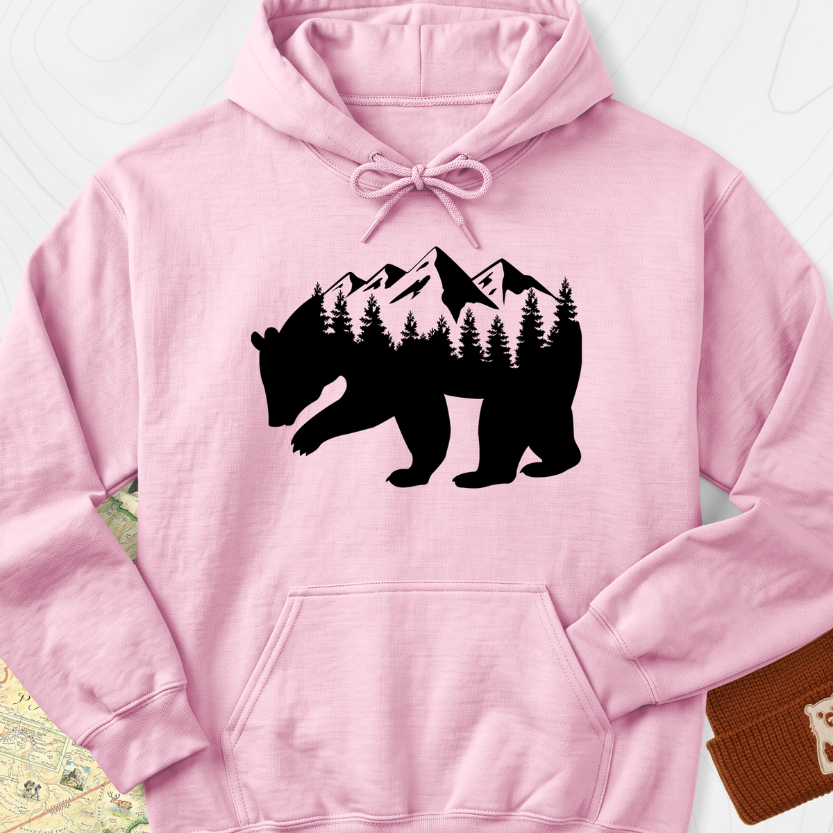 Mountain Bear Hoodie - Light Pink