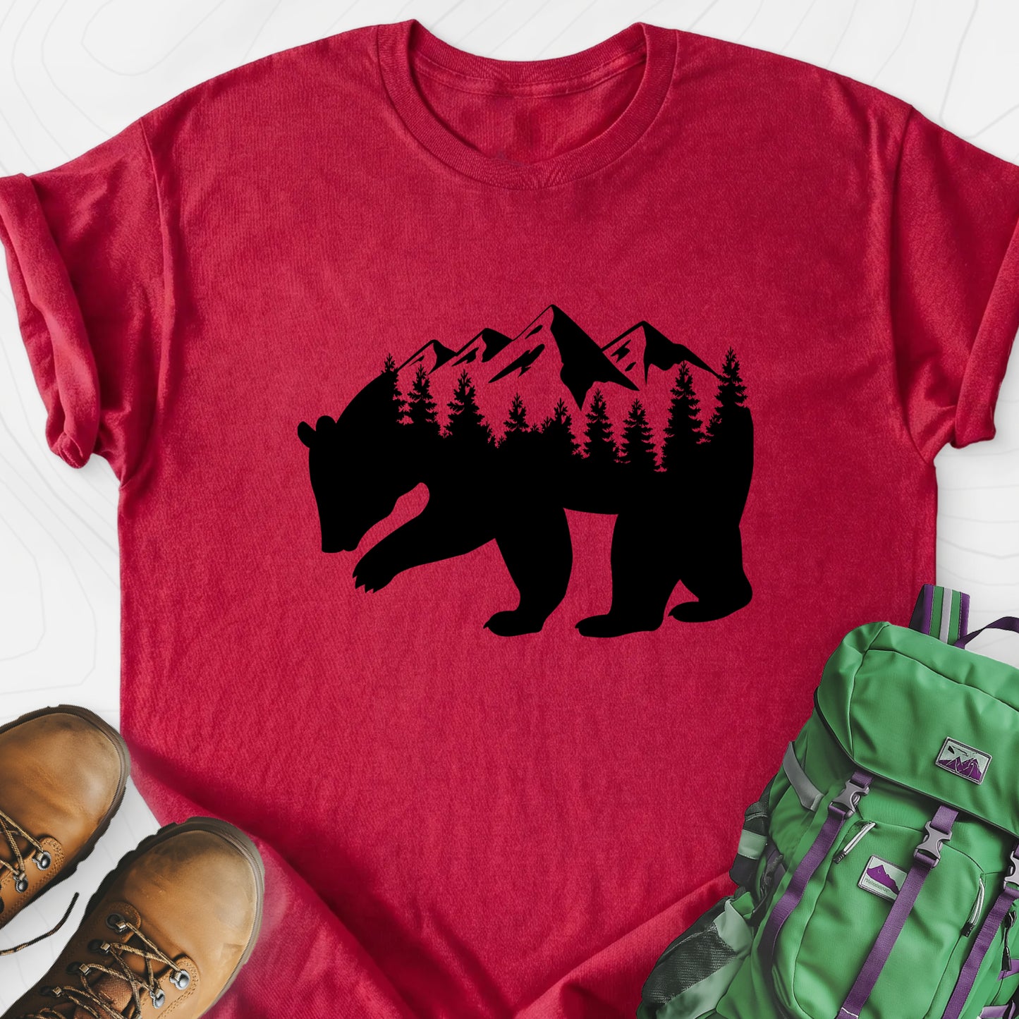 Mountain Bear Heather Red front print lightweight T-shirt