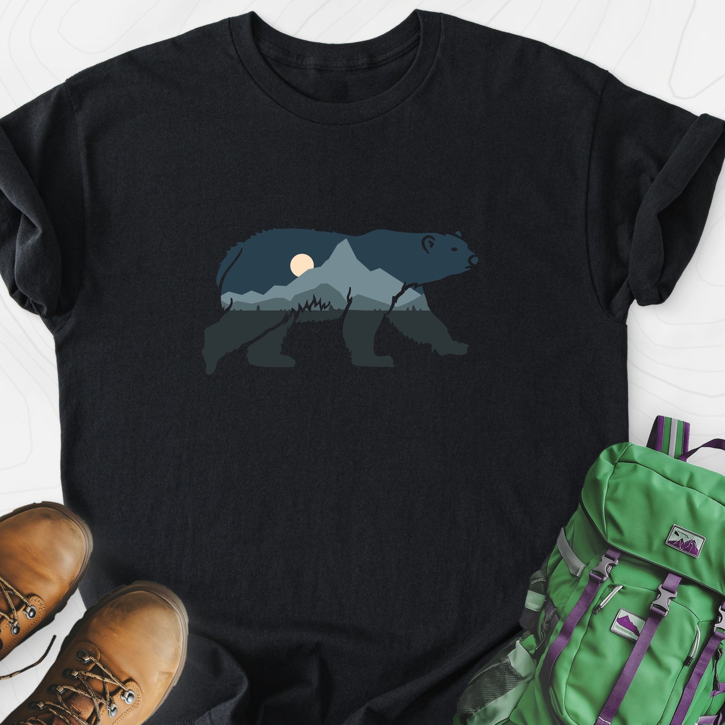 Bear Mountains Black front print lightweight T-shirt