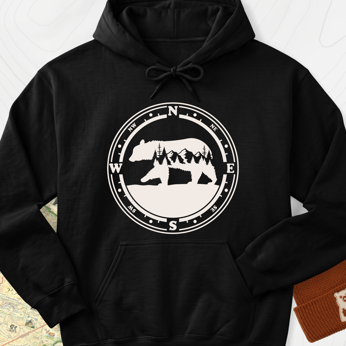Bear Compass Hoodie - Black