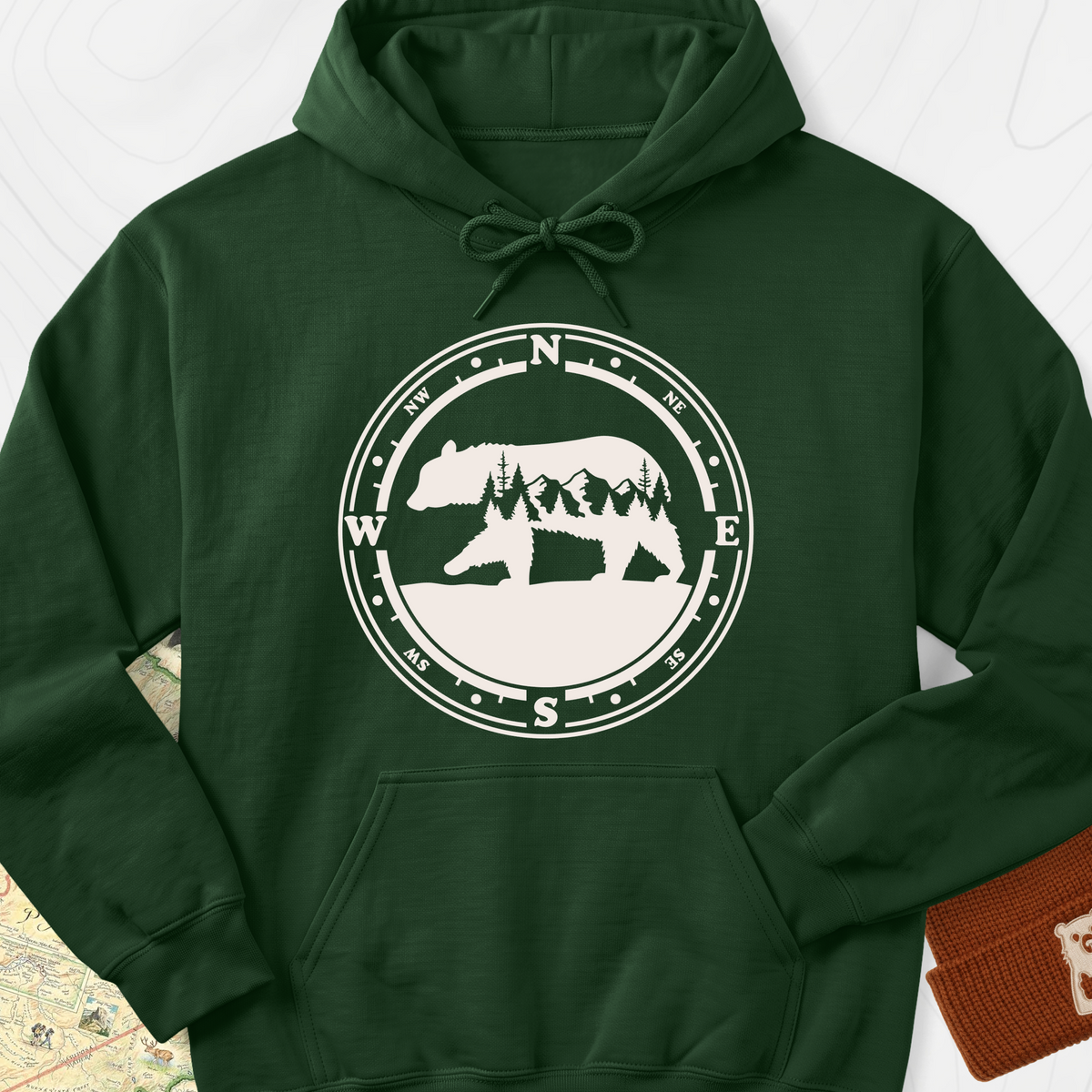 Bear Compass Hoodie - Forest Green