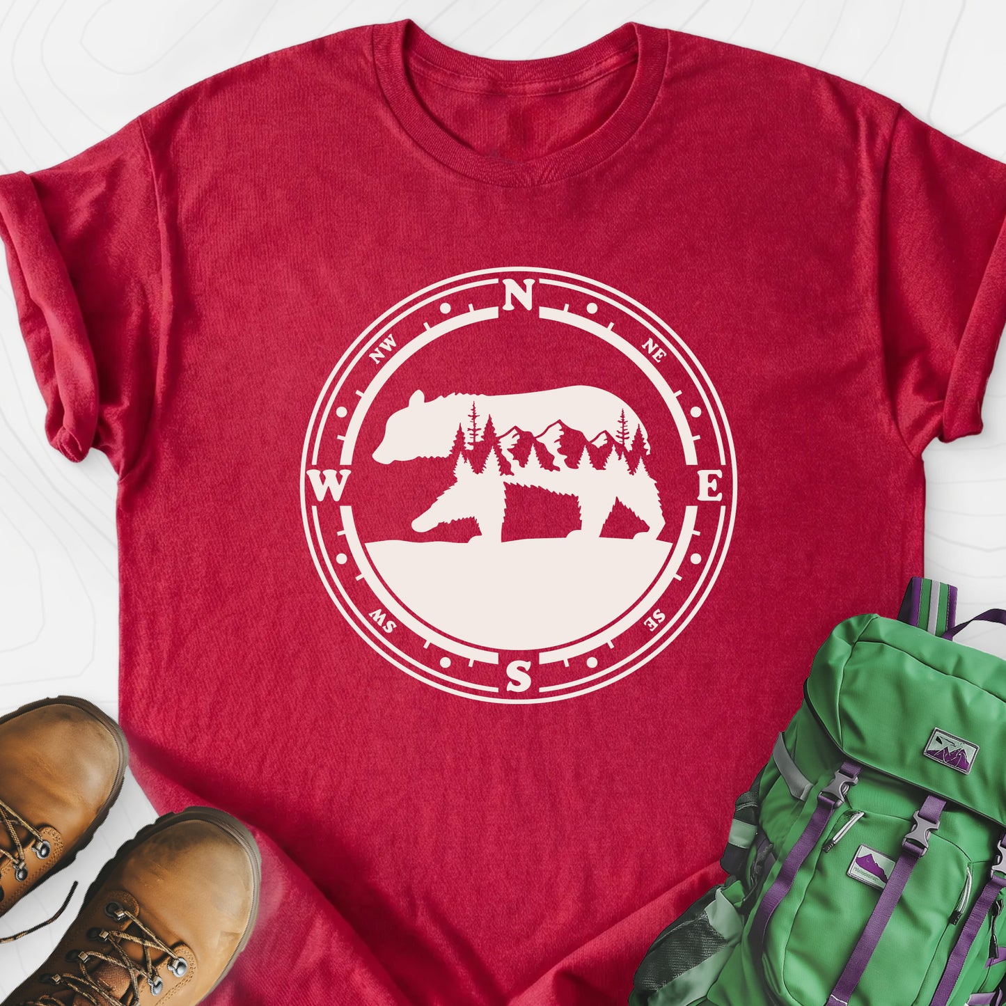 Bear Compass Heather Red front print lightweight T-shirt