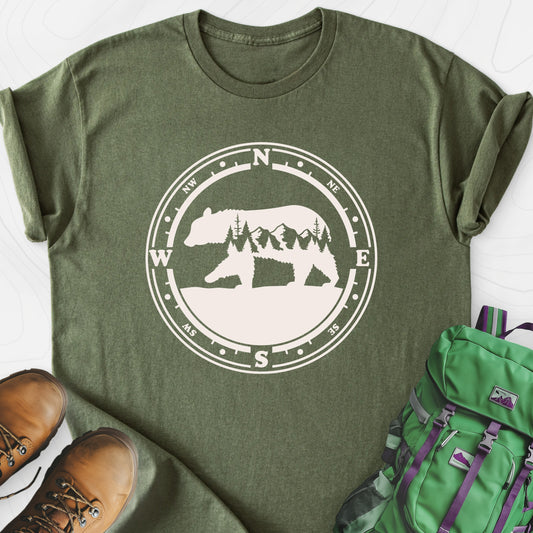 Bear Compass Military Green front print lightweight T-shirt