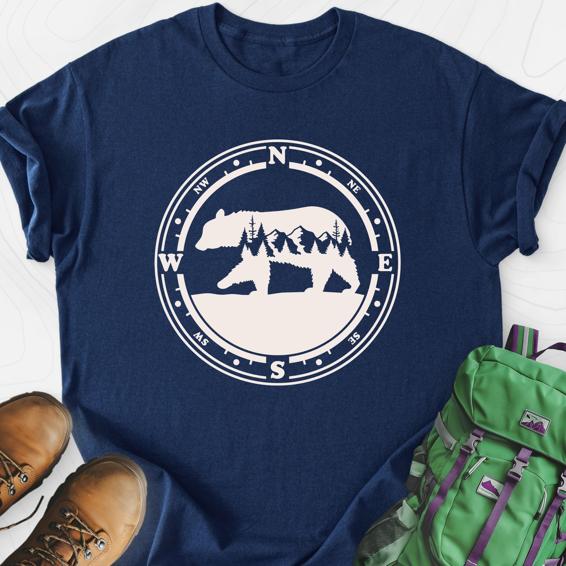 Bear Compass Navy front print lightweight T-shirt