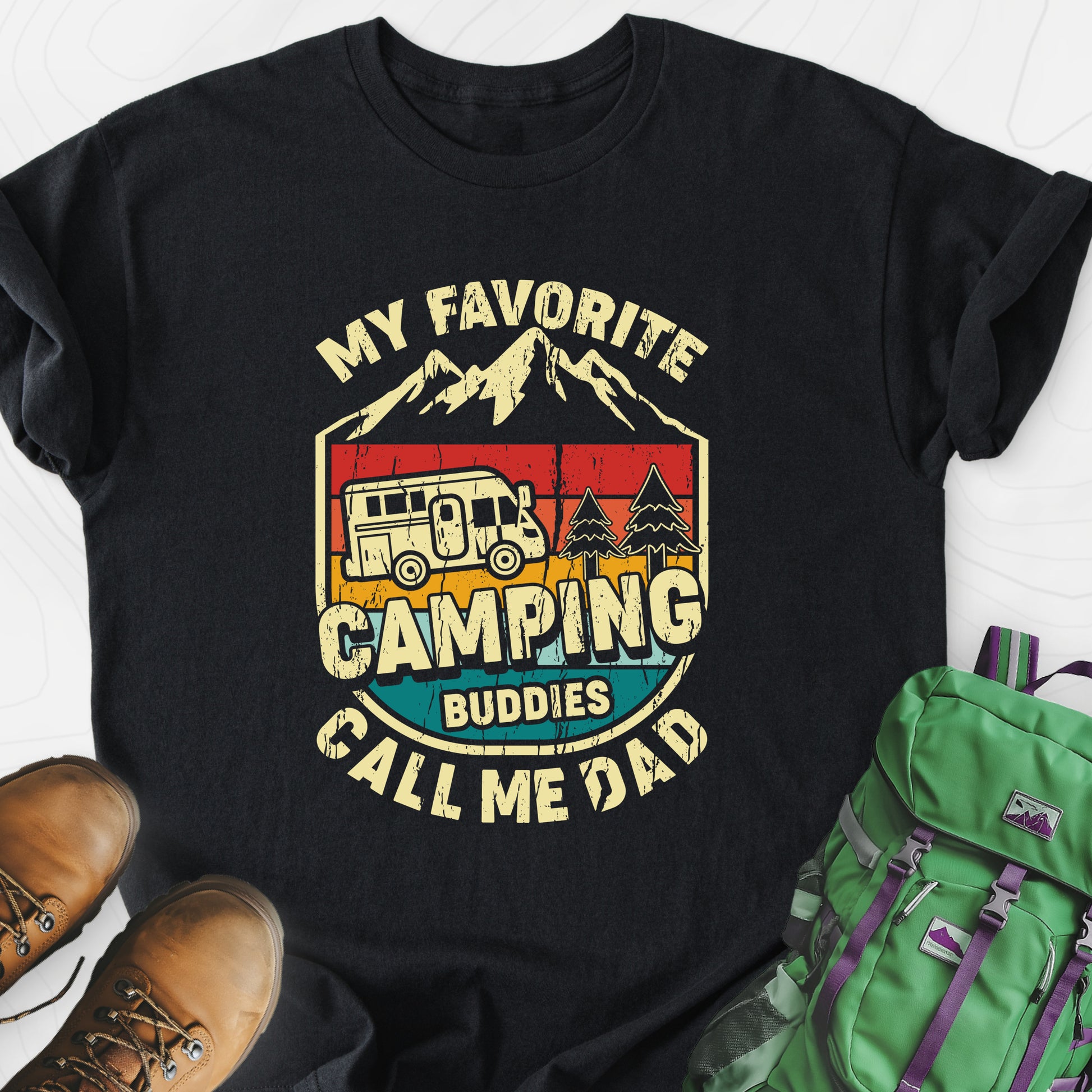 My Favorite Camping Buddies Black front print lightweight T-shirt
