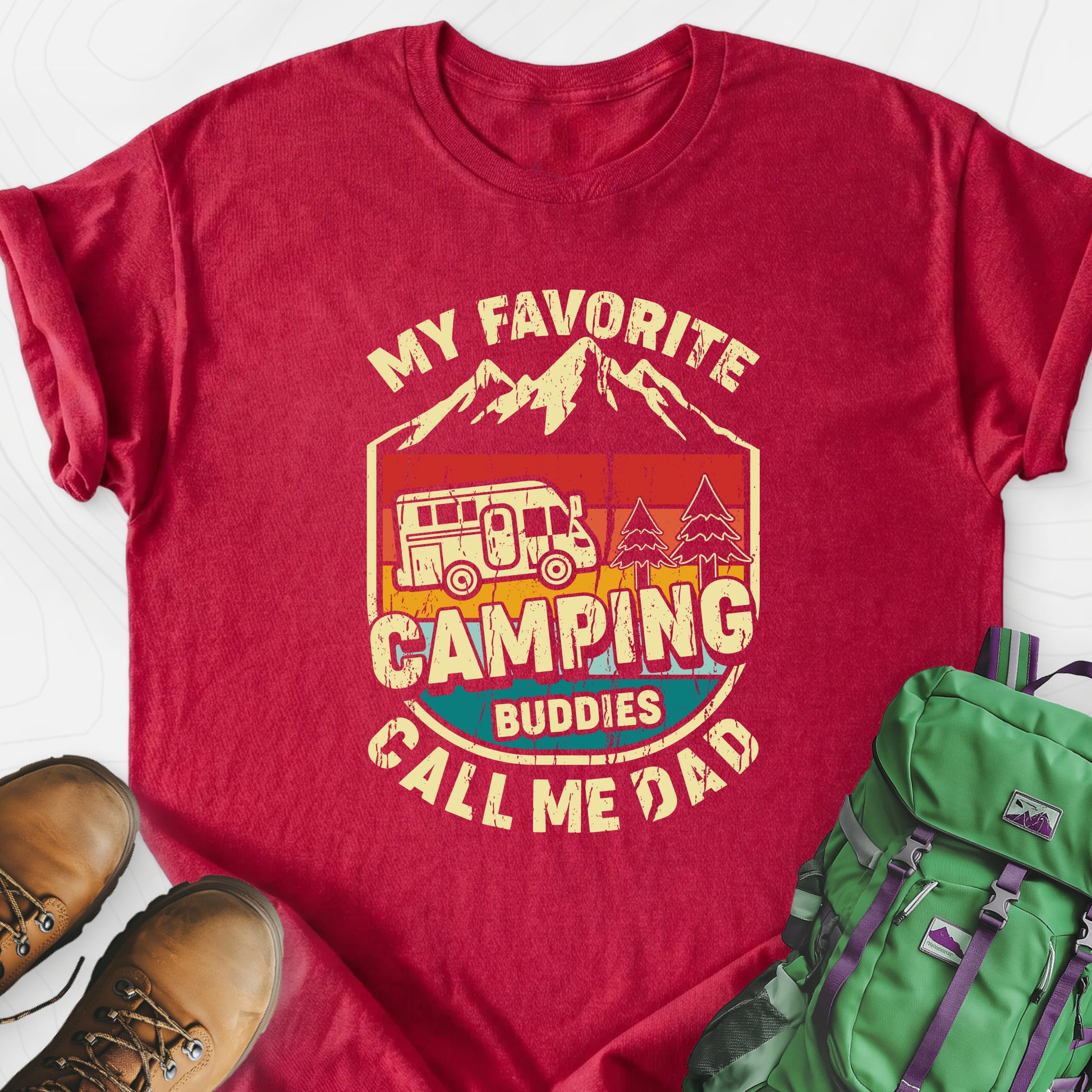 My Favorite Camping Buddies Heather Red front print lightweight T-shirt