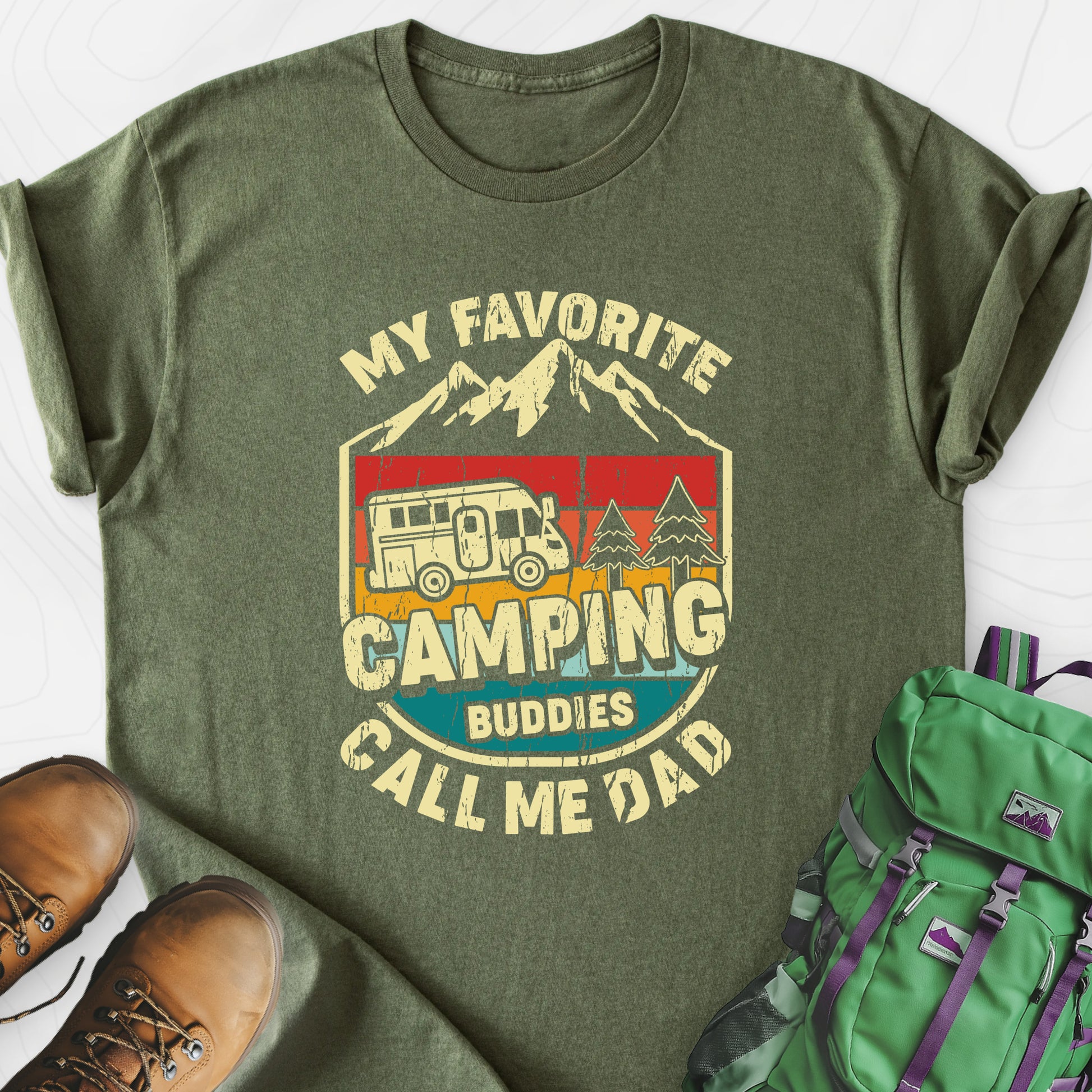 My Favorite Camping Buddies Military Green front print lightweight T-shirt