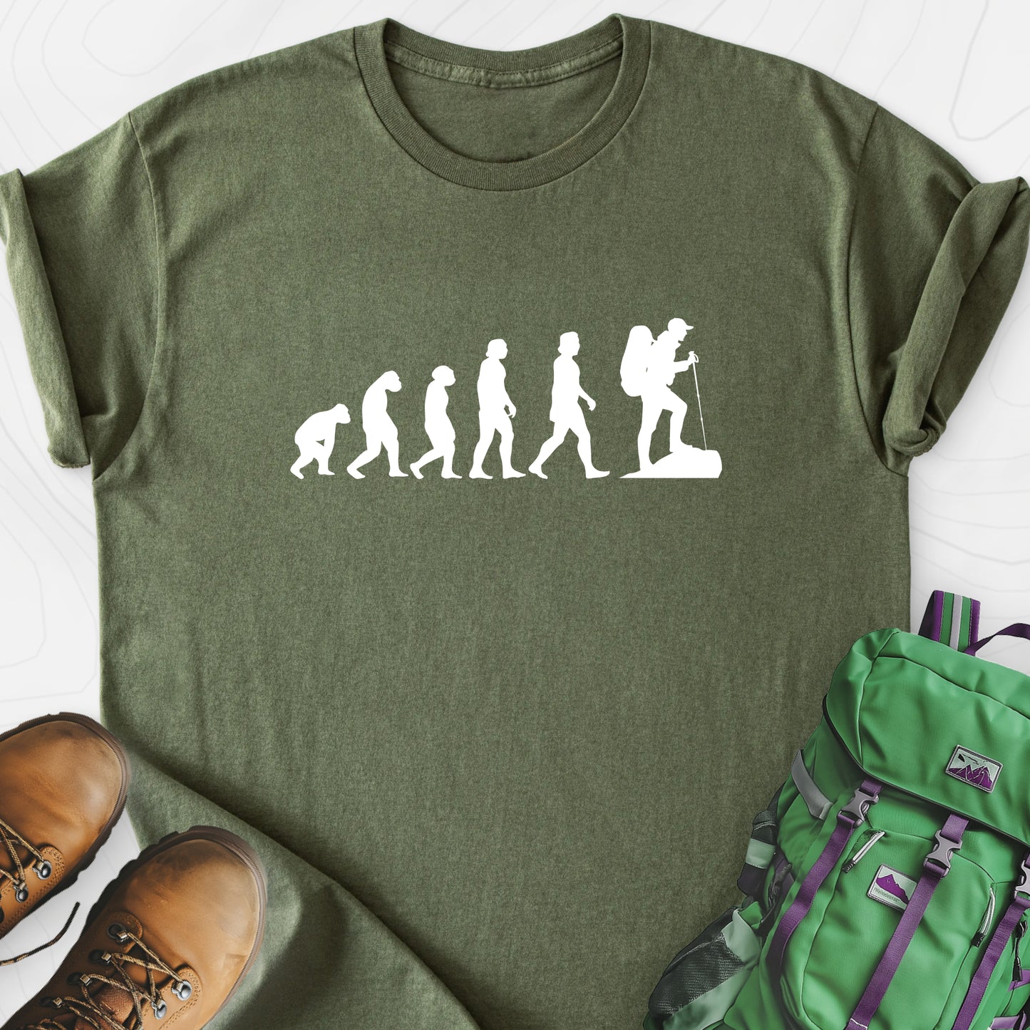 Hiking Evolution Military Green front print lightweight T-shirt