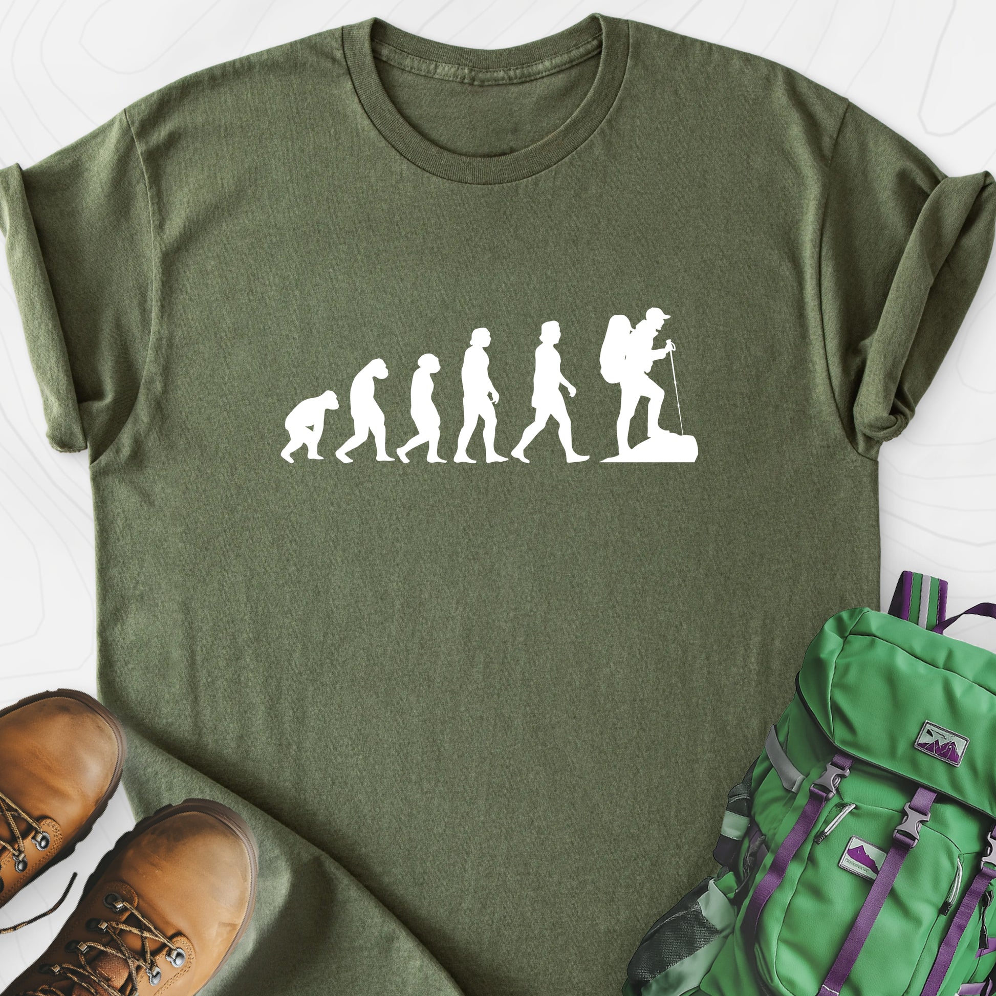 Hiking Evolution Military Green front print lightweight T-shirt