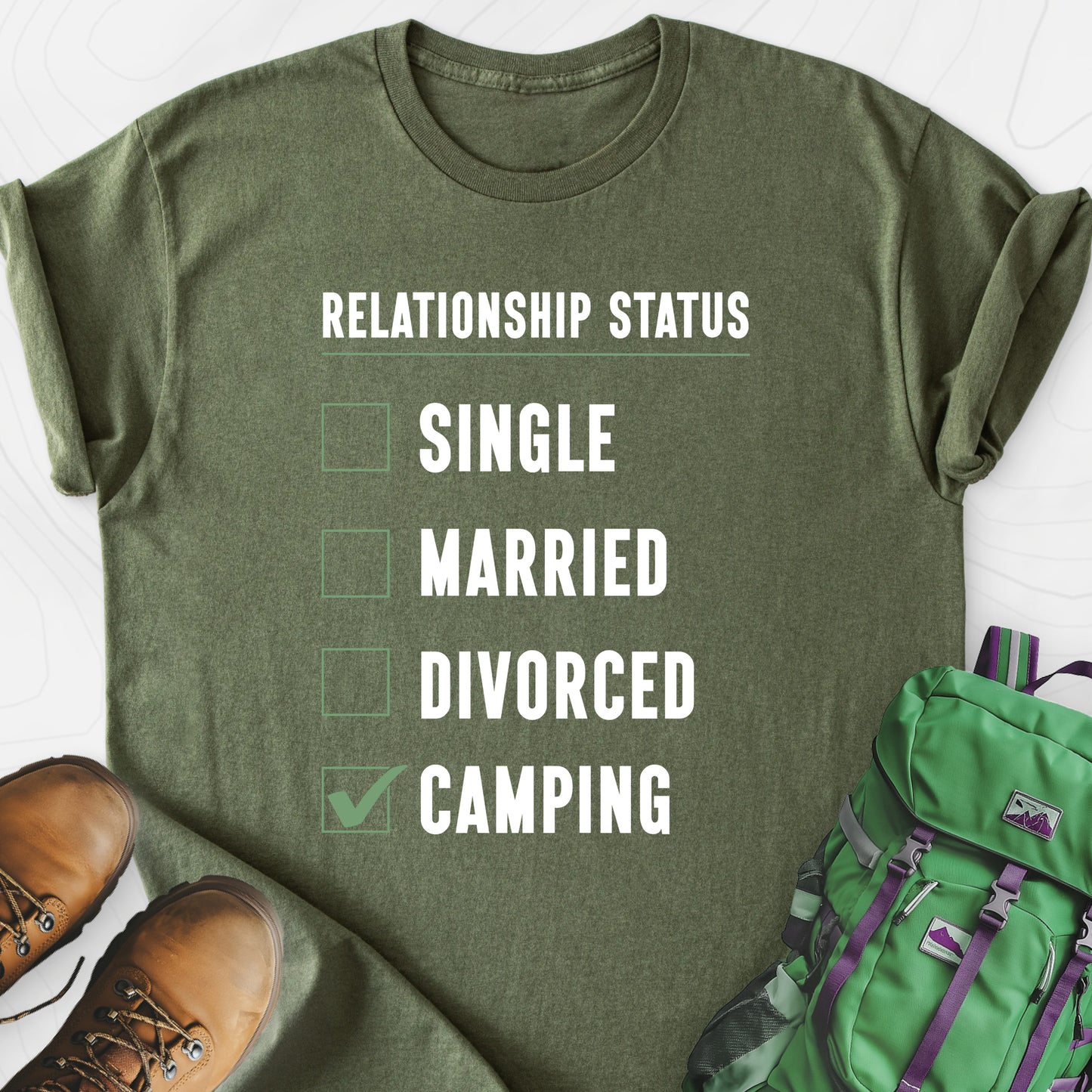 Relationship Status Military Green front print lightweight T-shirt