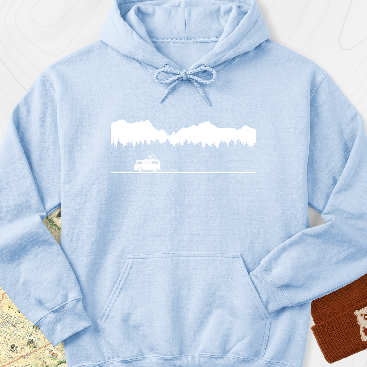 Motorhome in the Mountains Hoodie - Light Blue