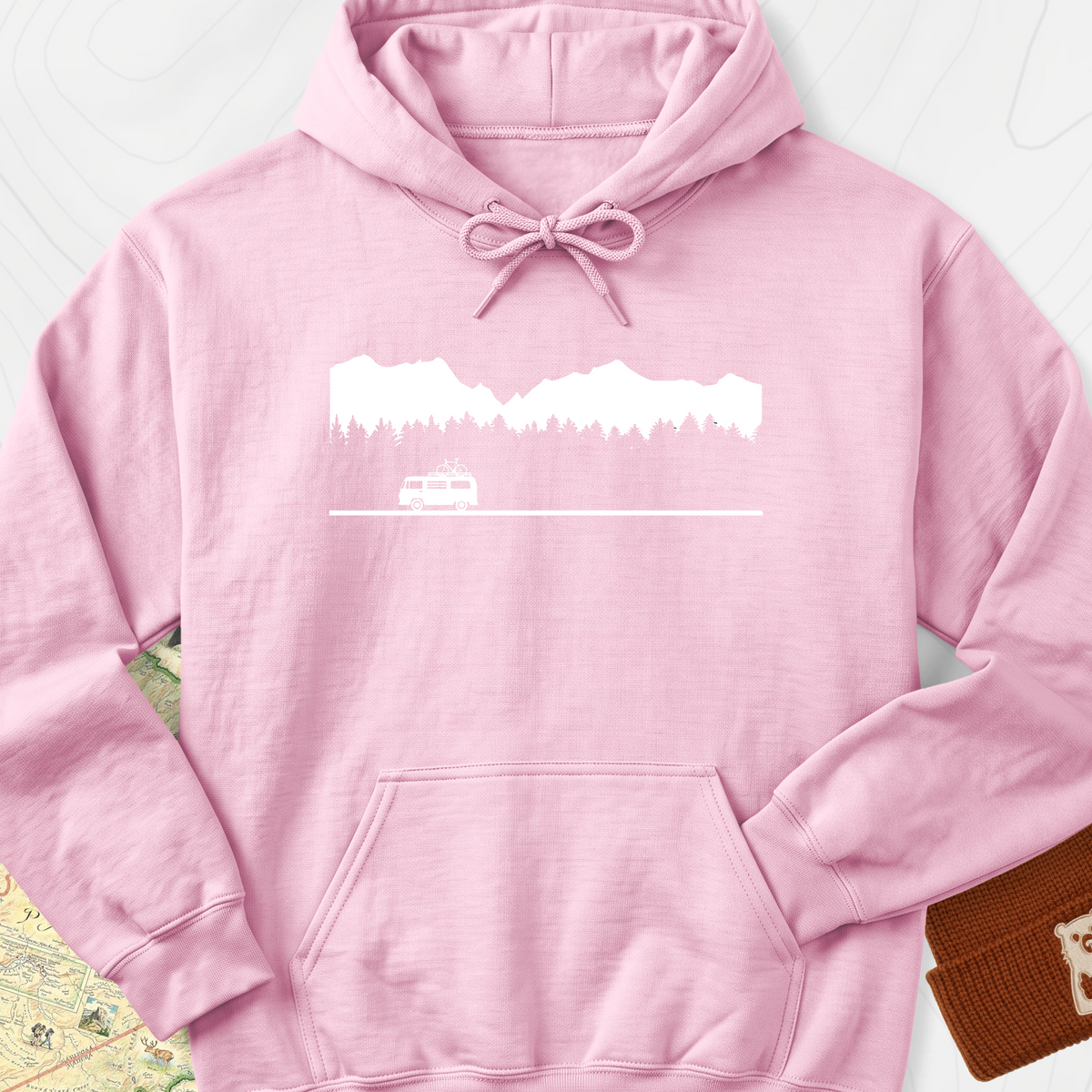 Motorhome in the Mountains Hoodie - Light Pink