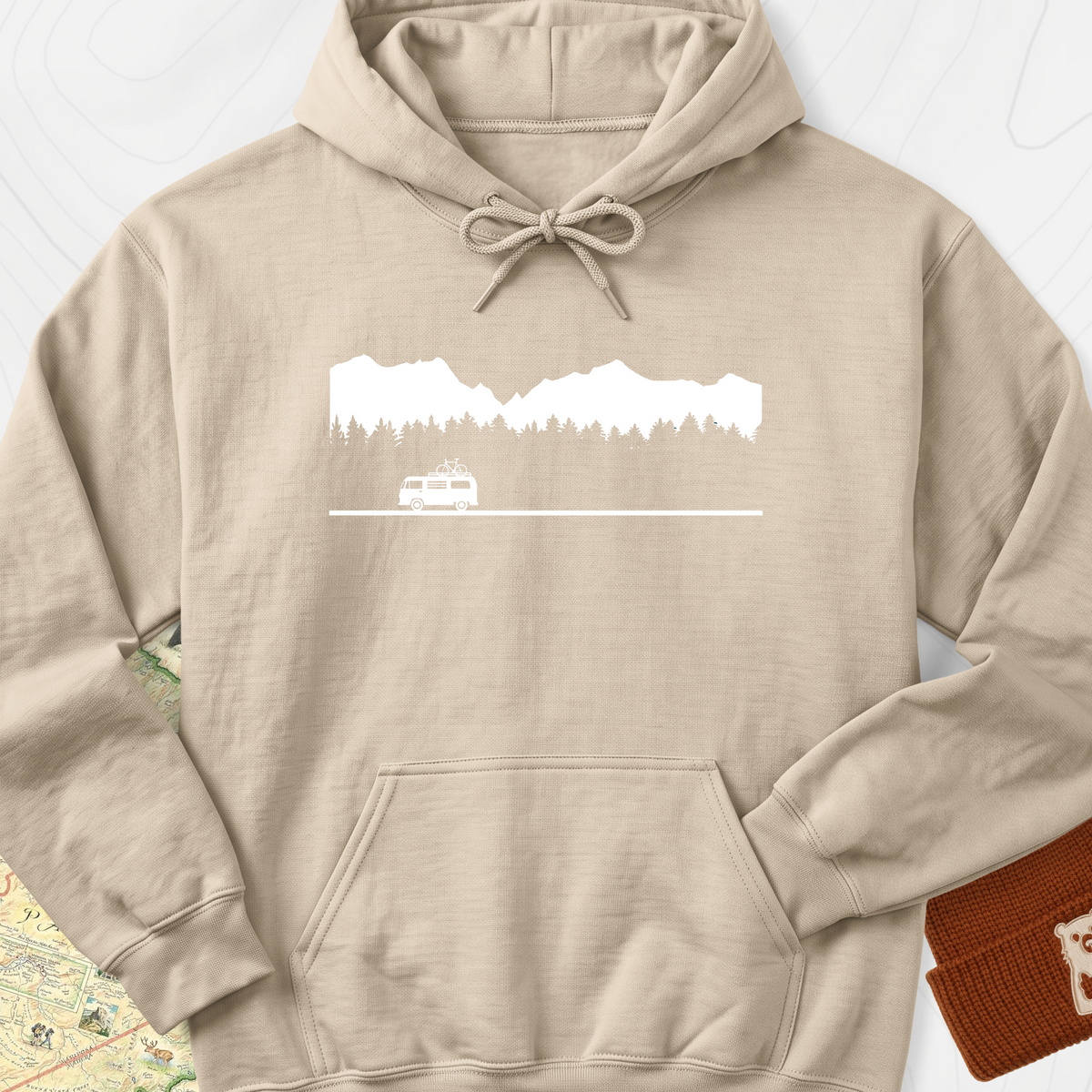 Motorhome in the Mountains Hoodie - Sand