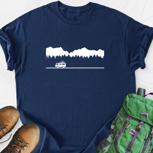 Motorhome in the Mountains Navy front print lightweight T-shirt