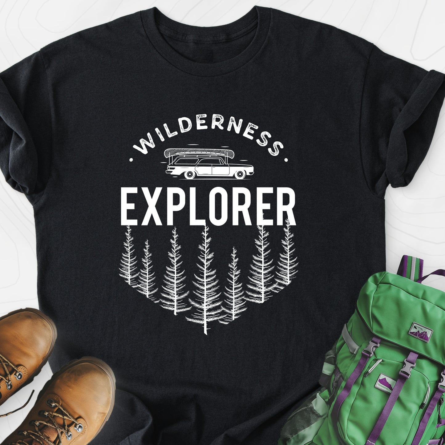 Wilderness Explorer Black front print lightweight T-shirt