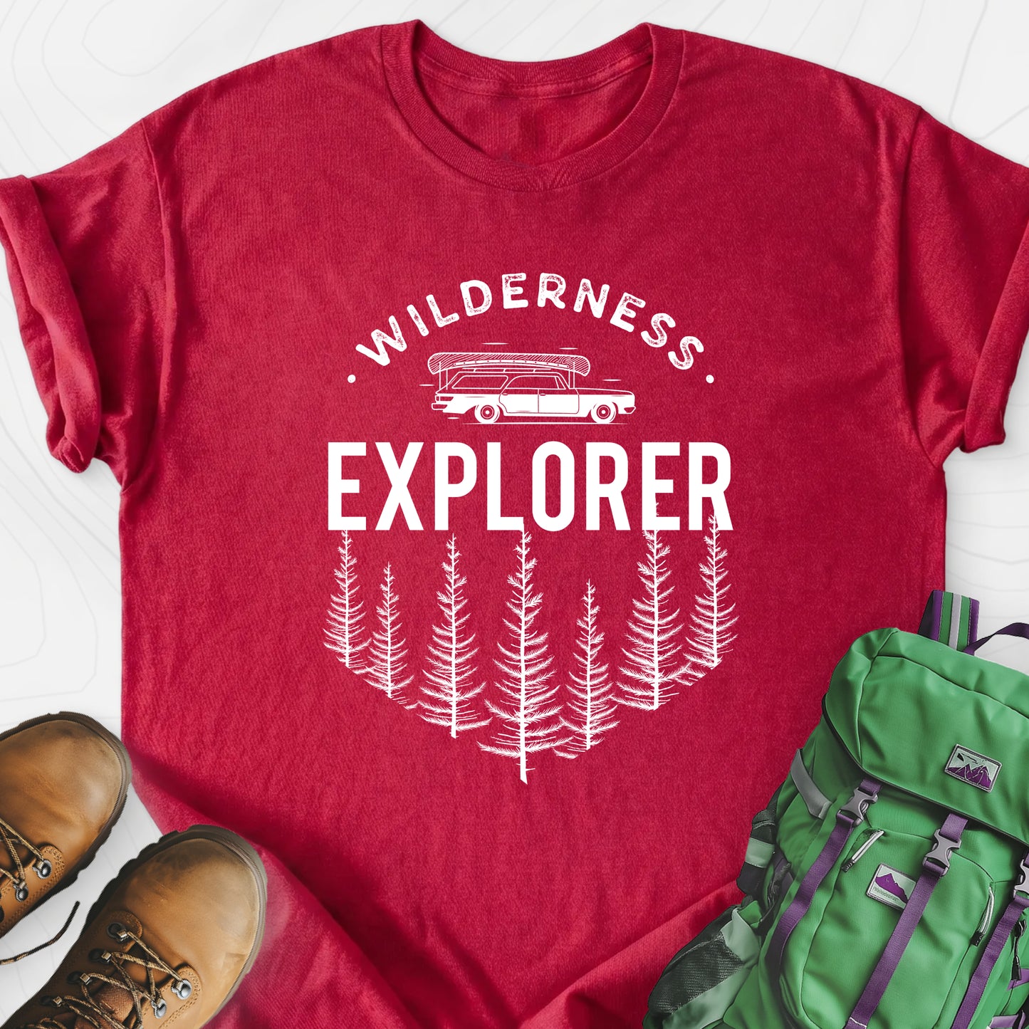 Wilderness Explorer Heather Red front print lightweight T-shirt