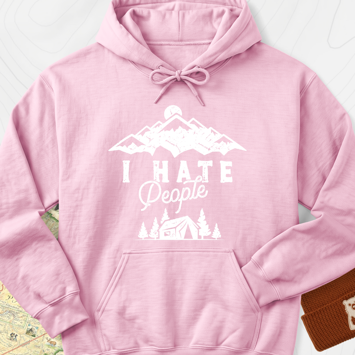 I Hate People Hoodie - Light Pink