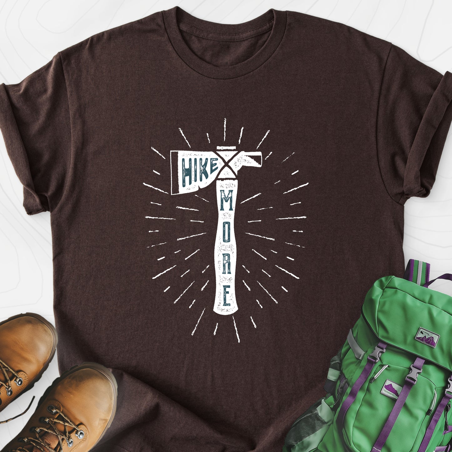 Hike More Axe Dark Chocolate front print lightweight T-shirt