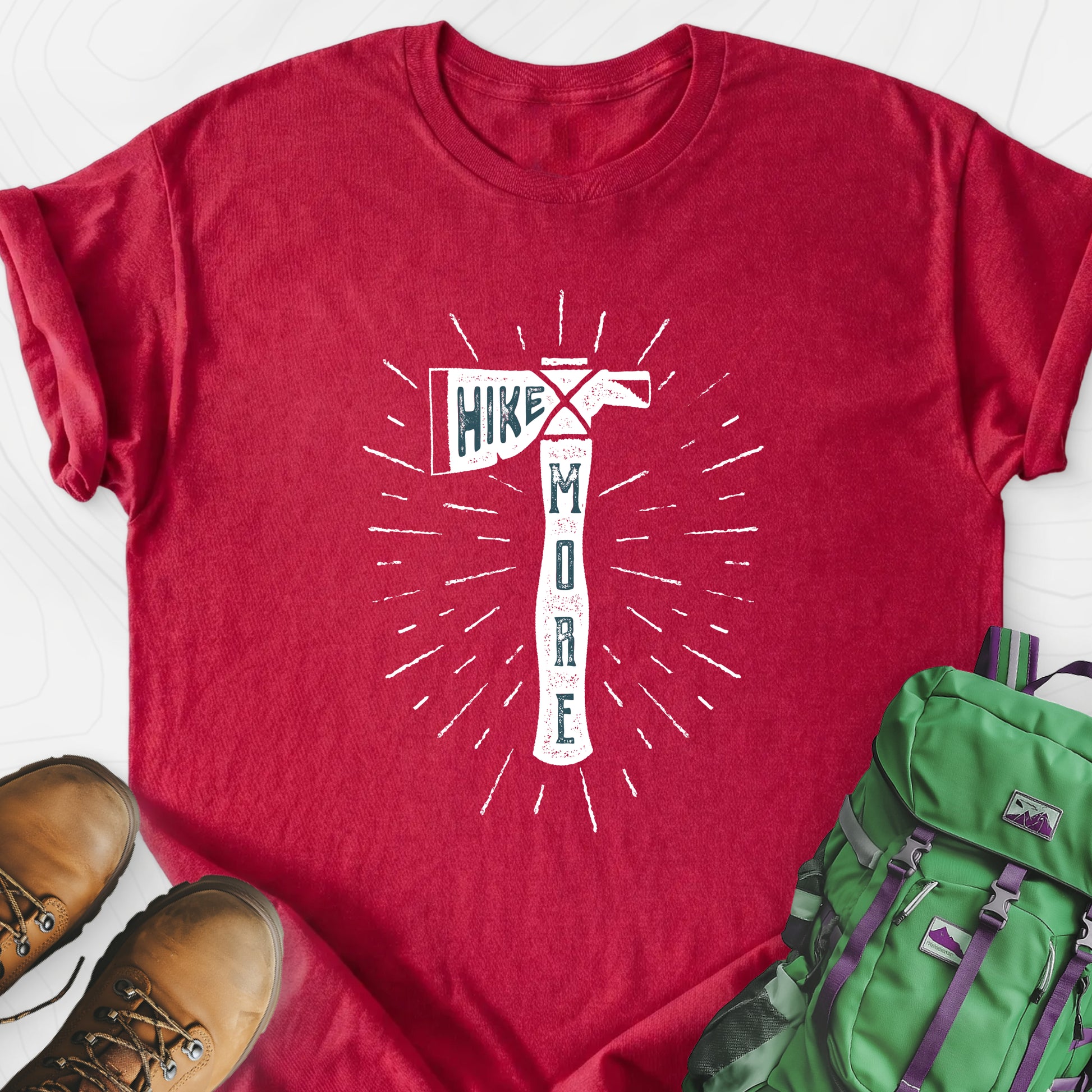 Hike More Axe Heather Red front print lightweight T-shirt
