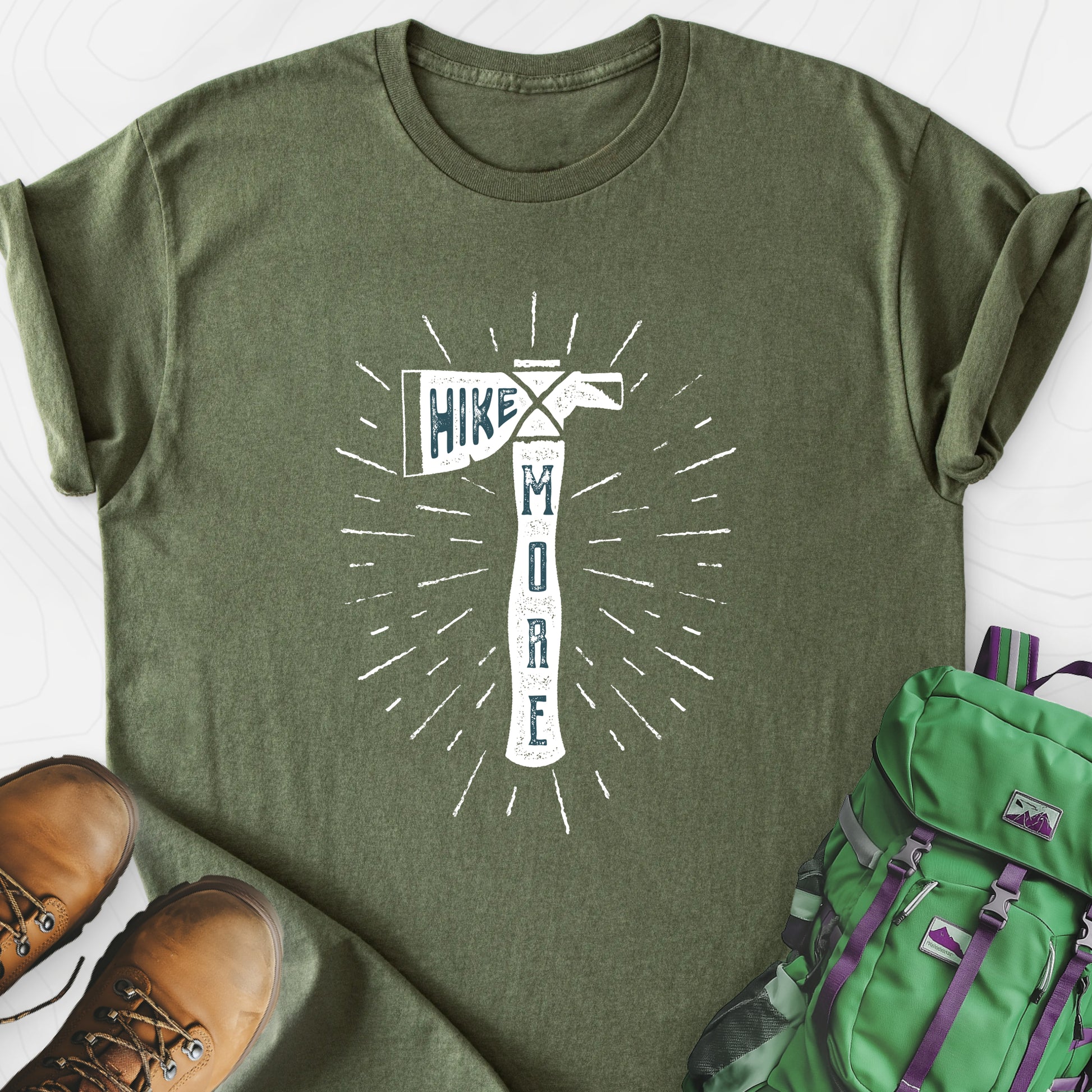 Hike More Axe Military Green front print lightweight T-shirt