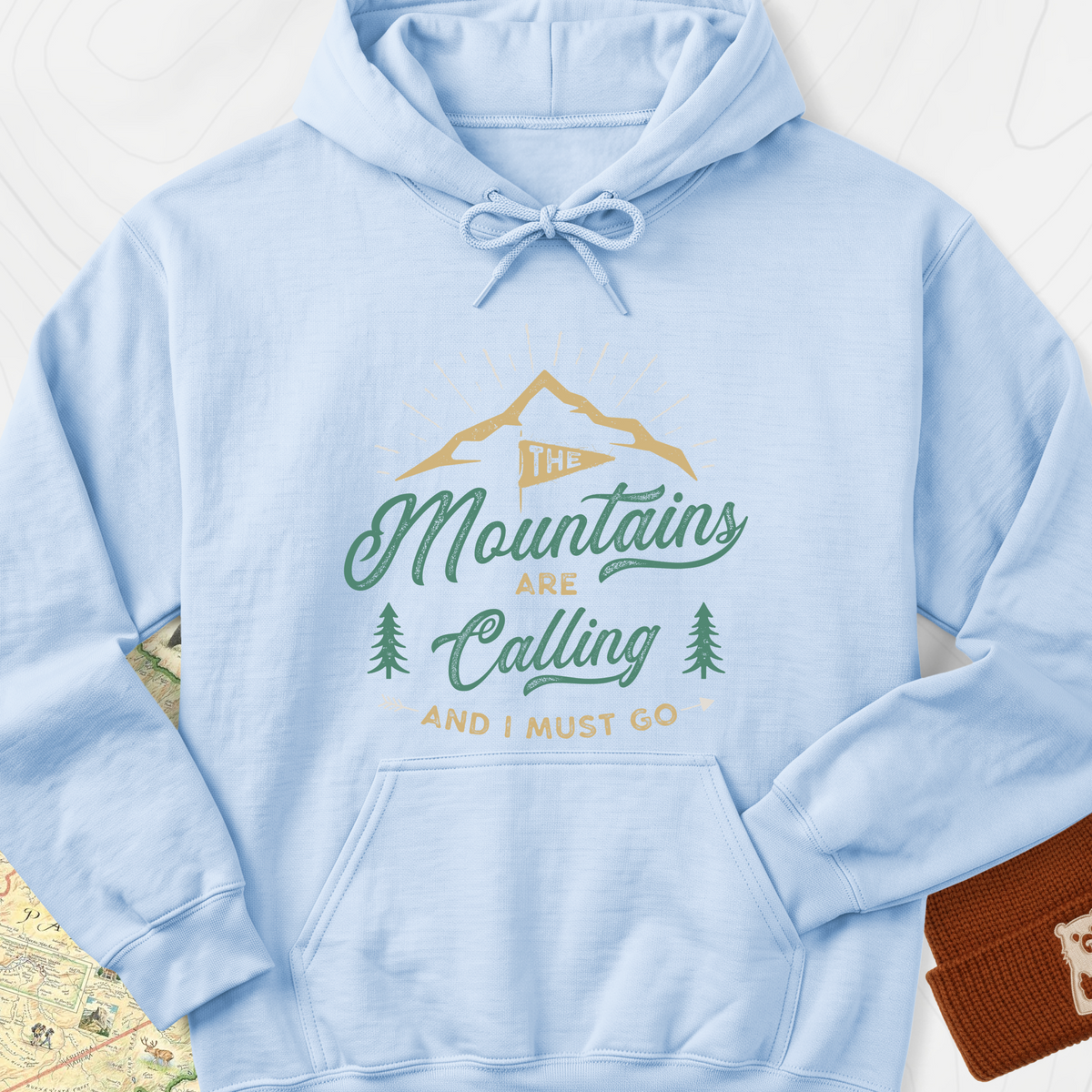The Mountains are Calling Hoodie - Light Blue