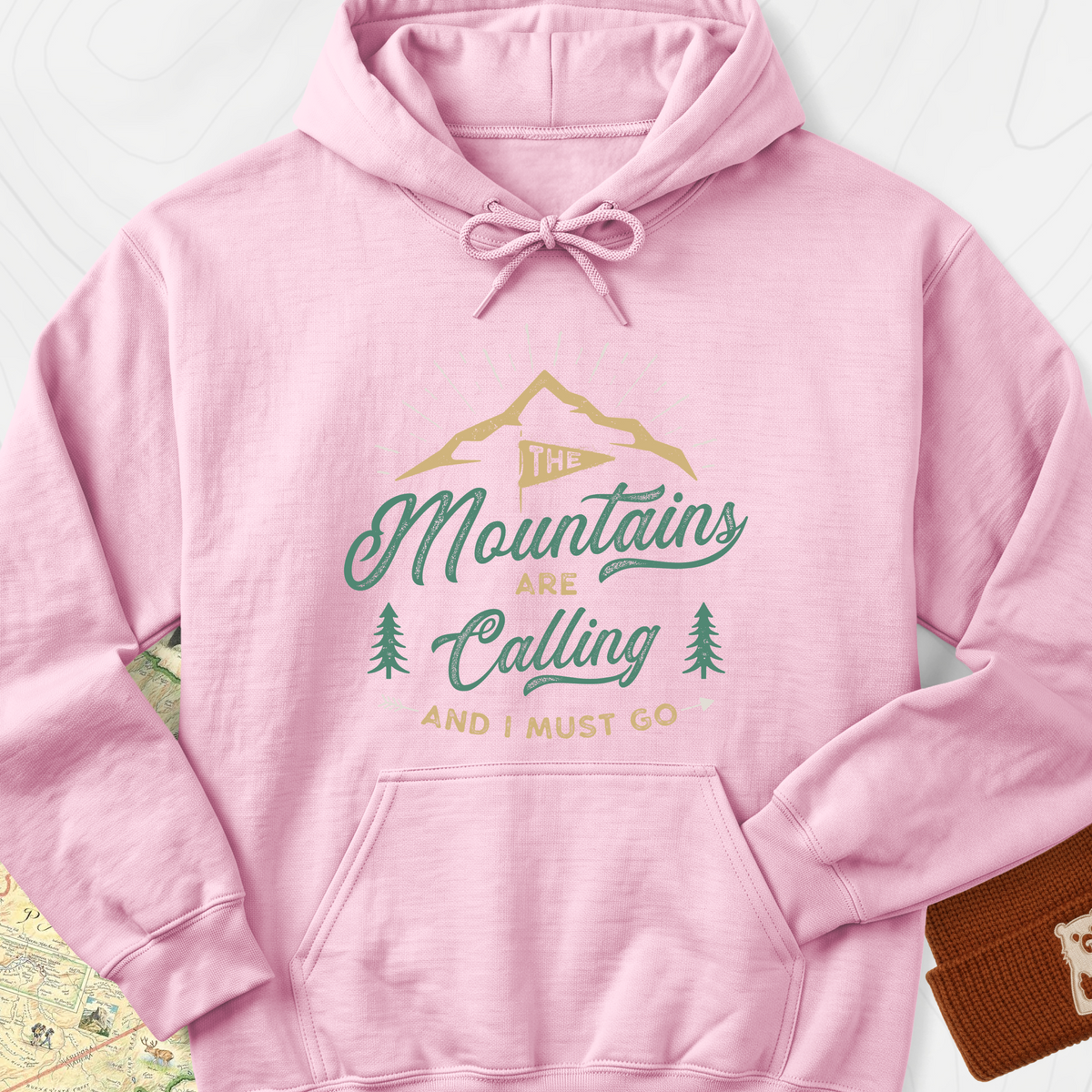The Mountains are Calling Hoodie - Light Pink