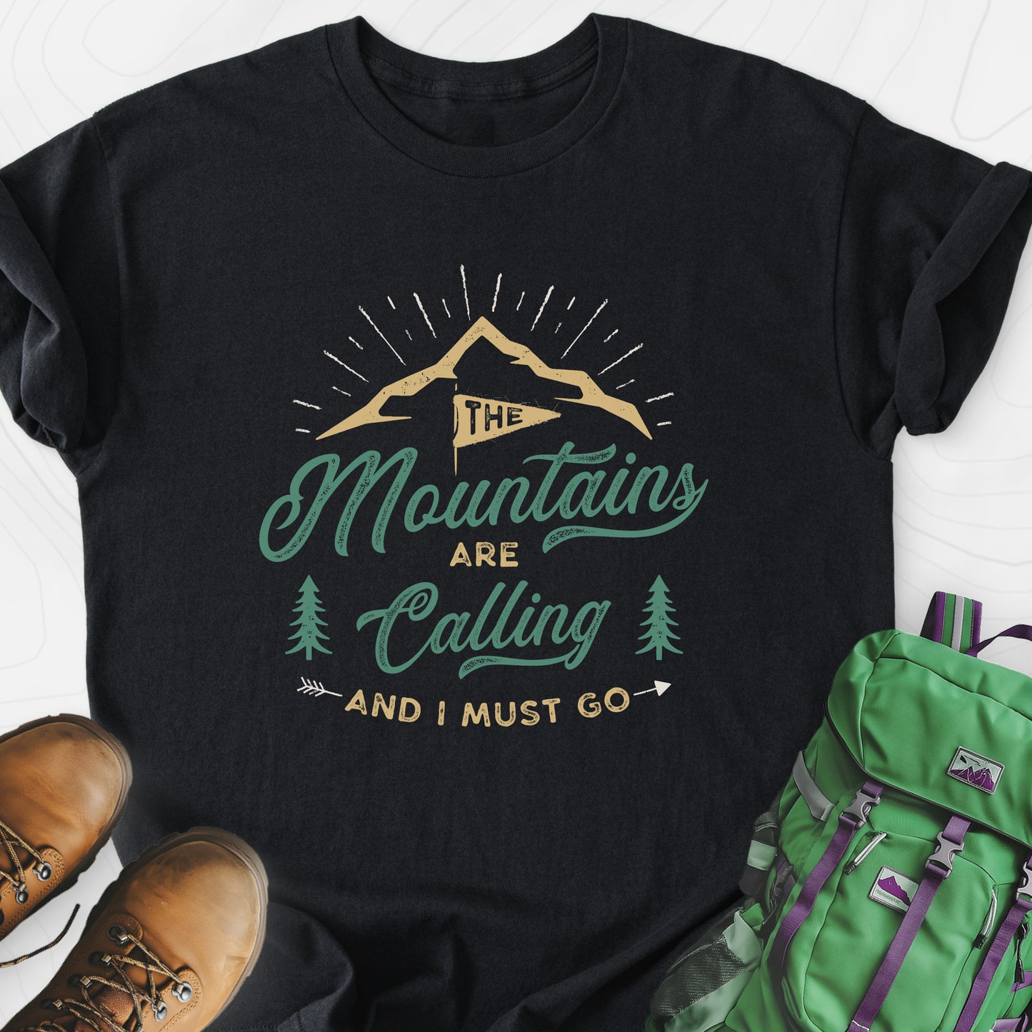 The Mountains are Calling Black front print lightweight T-shirt
